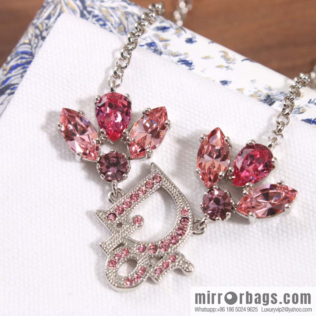 New Dior Flower Fairy Pink Diamond Necklace