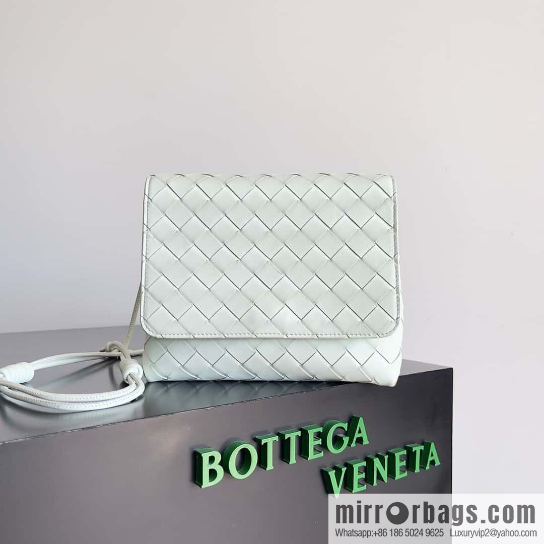 Bv new intrecciato weaving craft mini crossbody bag model number; 741897 ice blue