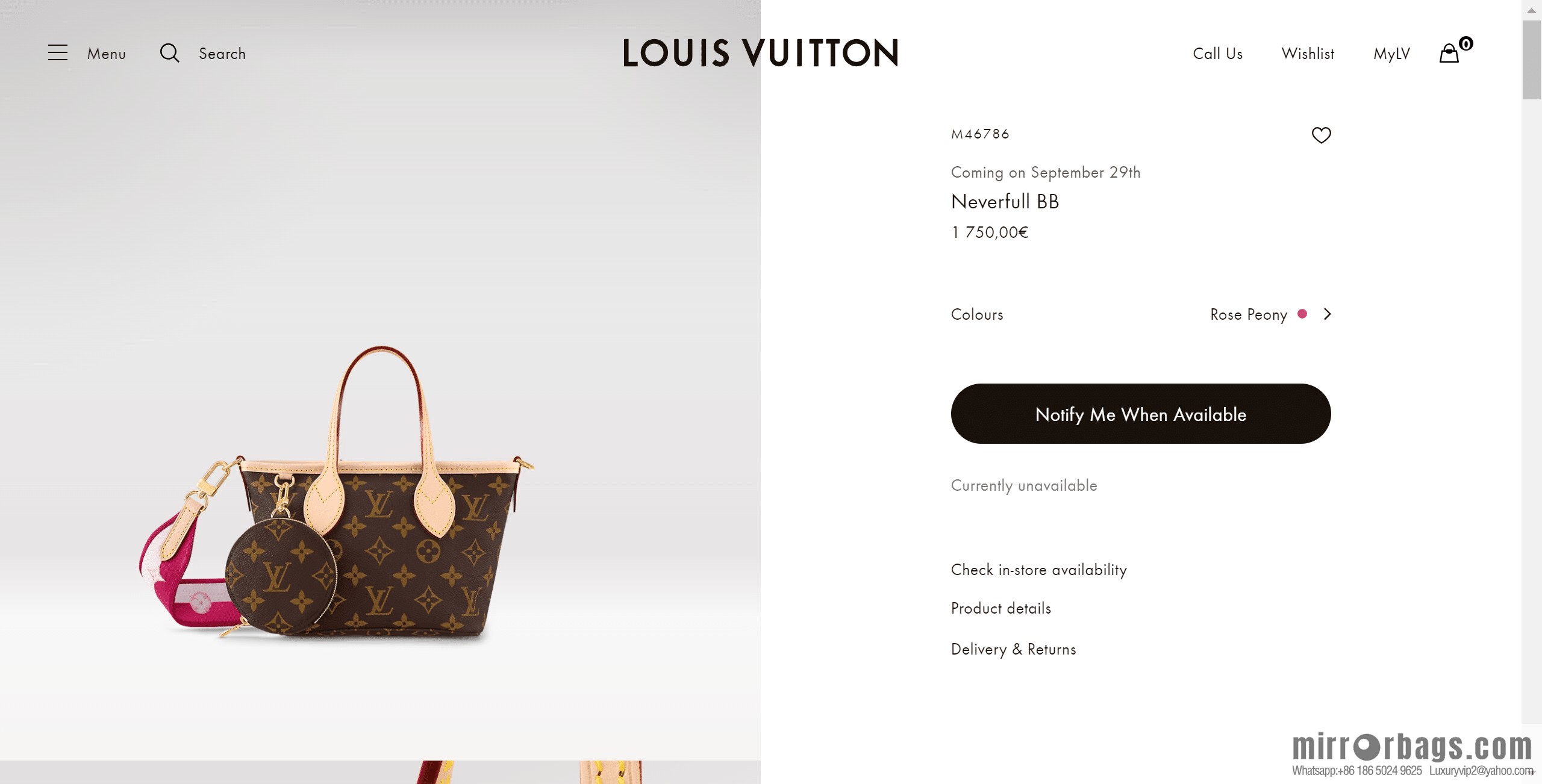 LV M46786 Neverfull BB