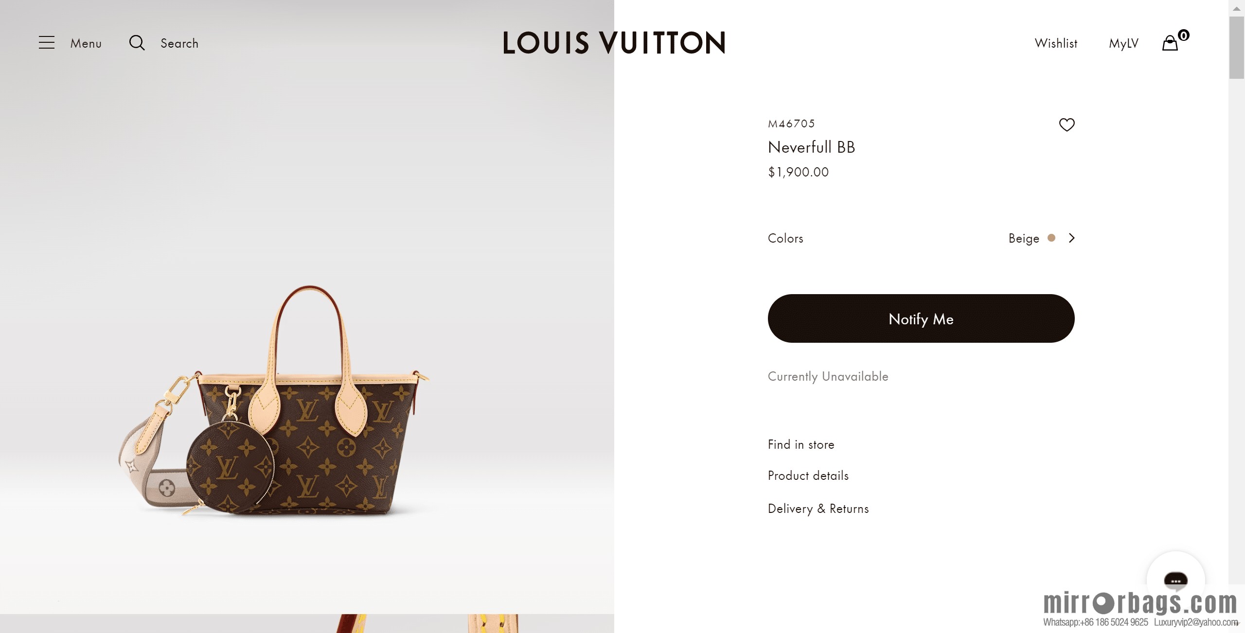 LV M46705 NEVERFULL BB TOTE