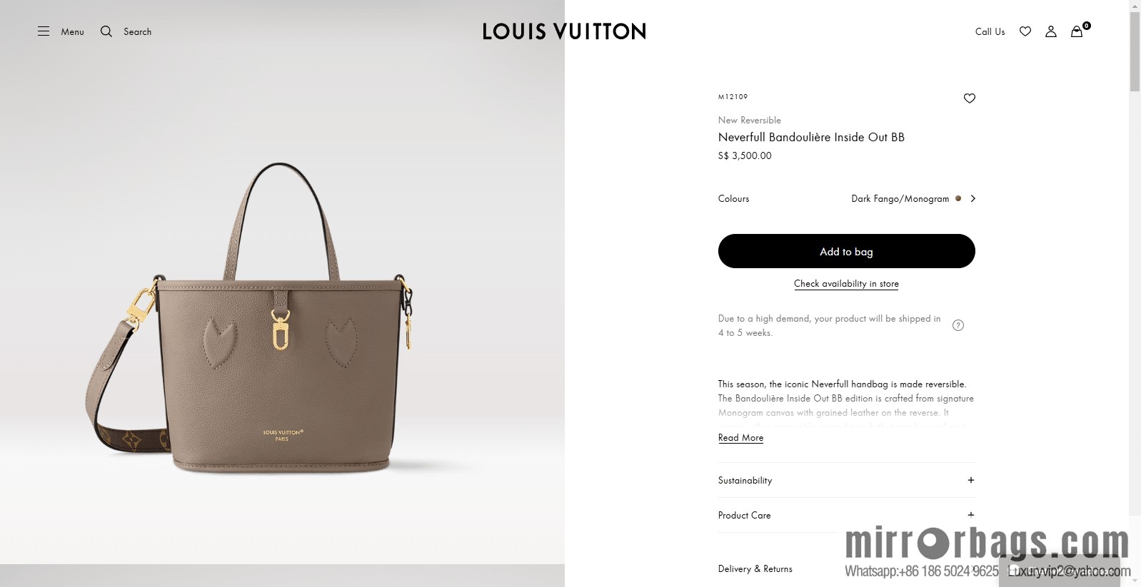 LV M12109 New Reversible Neverfull Bandoulière Inside Out BB