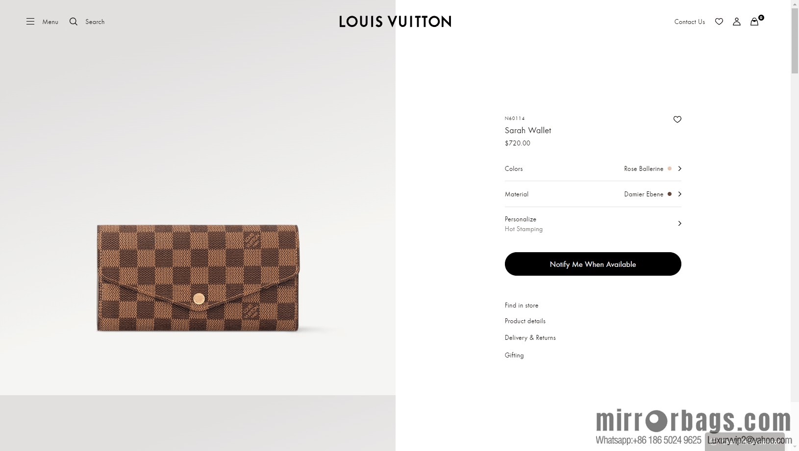 LV SARAH wallet N60114 Premium