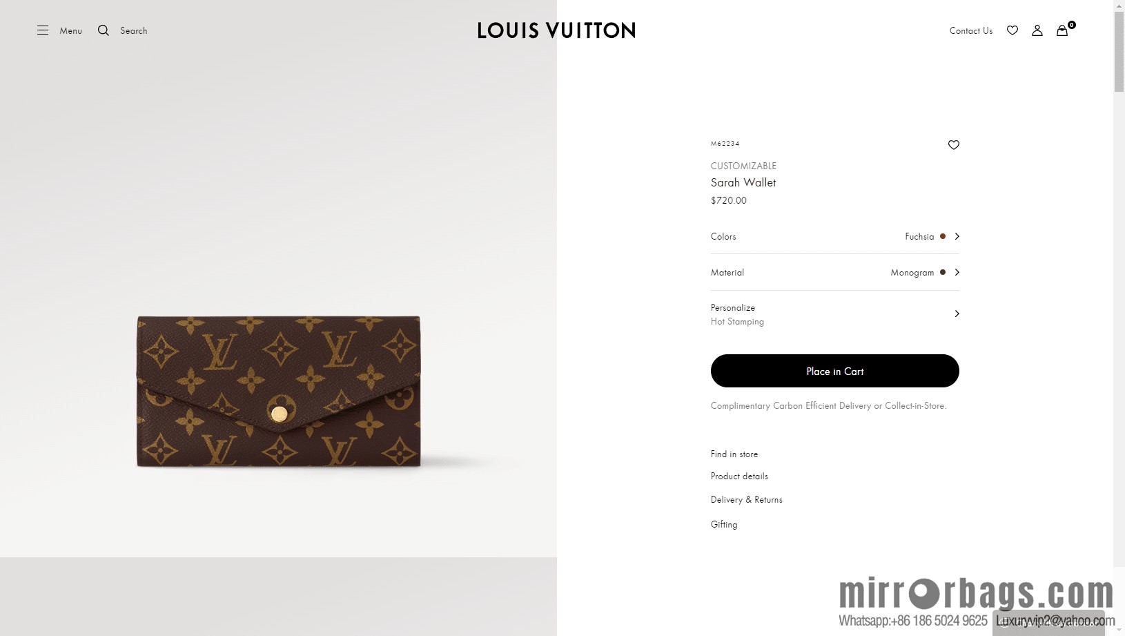 LV SARAH Wallet M62234 Premium