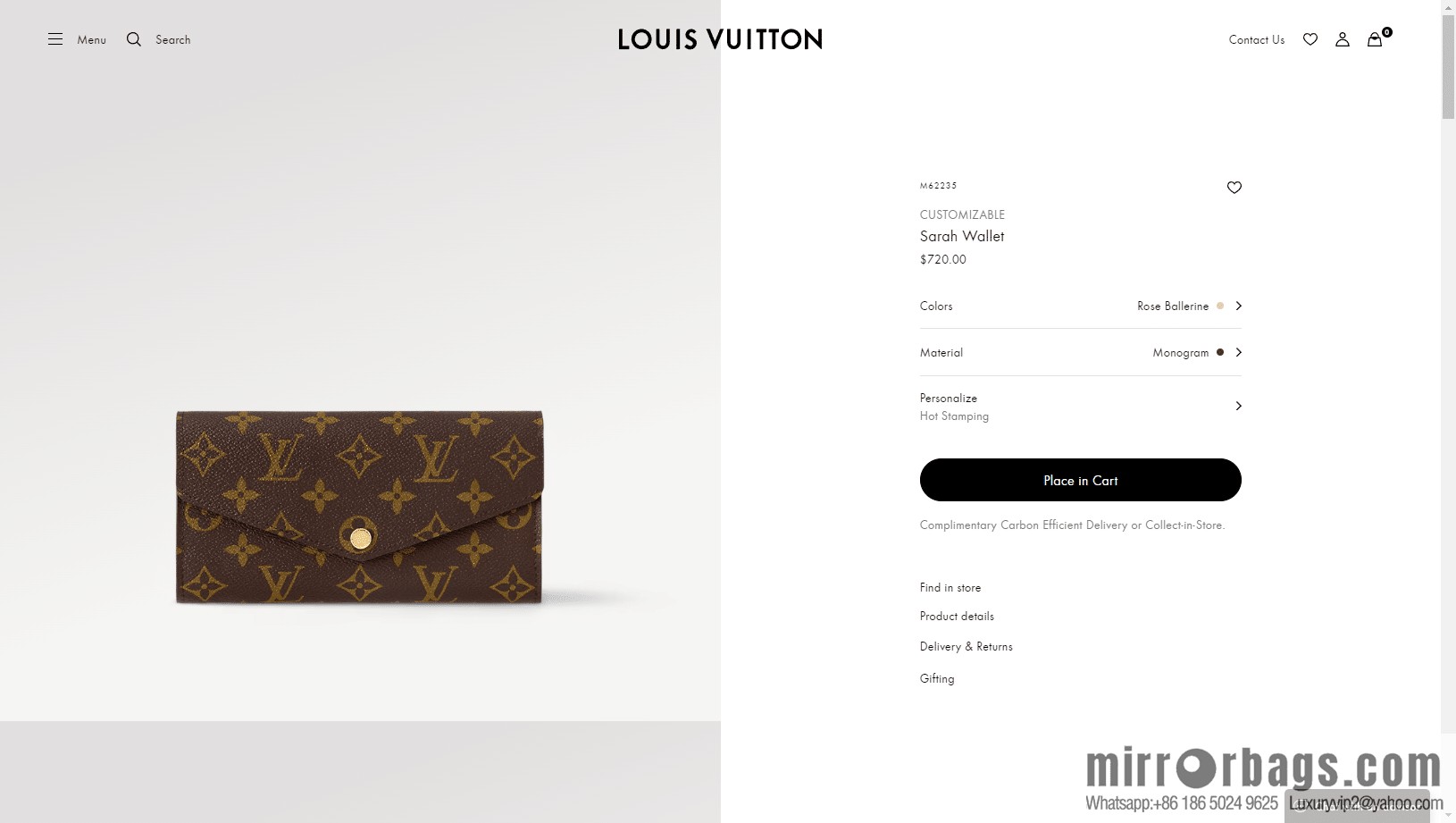 LV SARAH wallet M62235 Premium