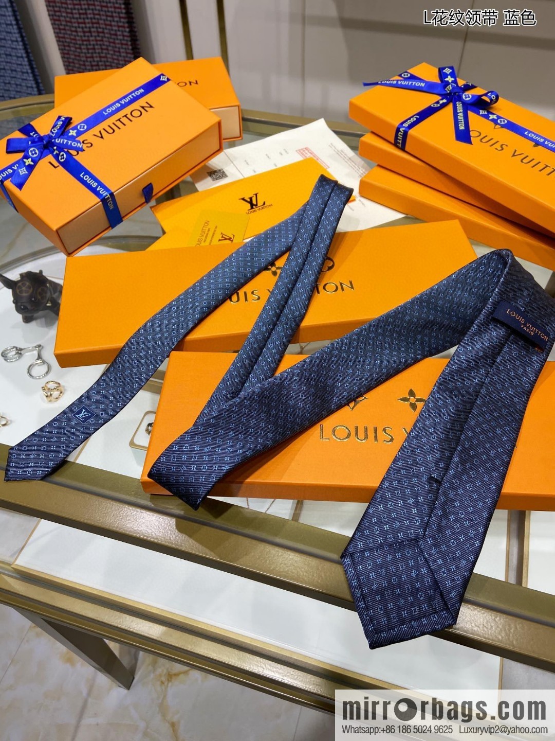 LV Louis Vuitton 100% top jacquard silk L-pattern tie