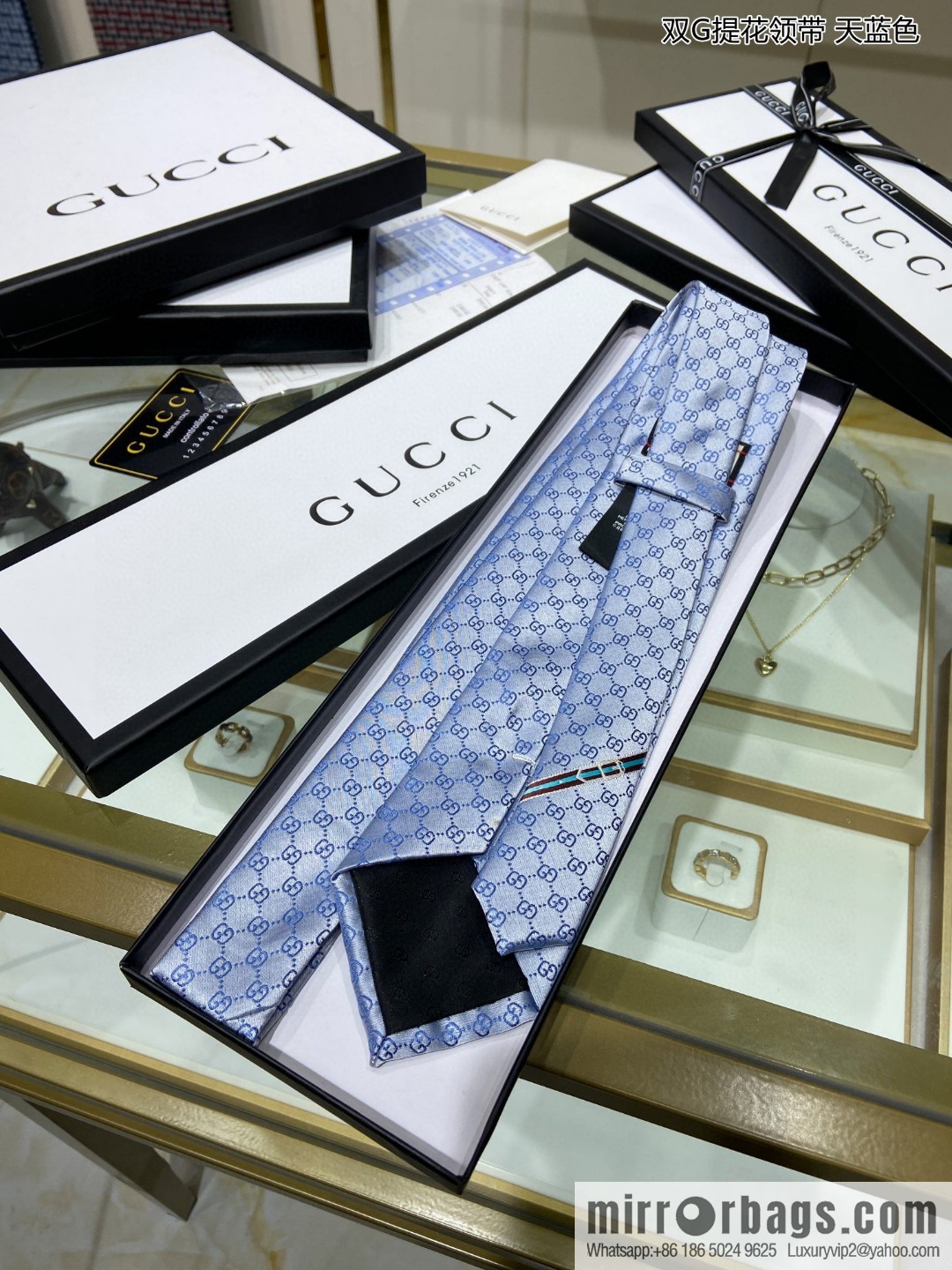 GUCCI Gucci 100% Top Jacquard Silk Double G Jacquard Tie