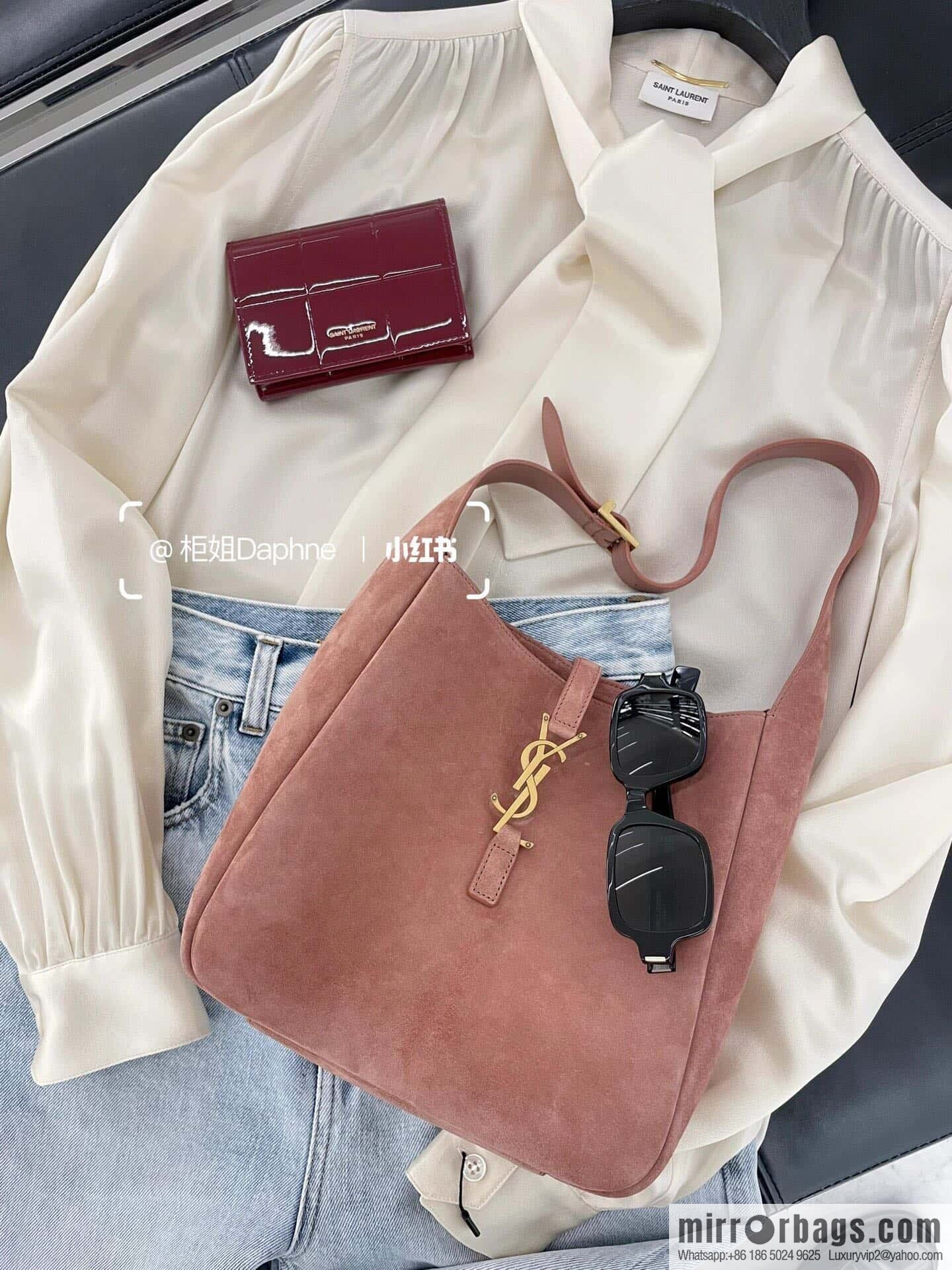 YSL 🆕 pink suede 𝗛𝗼𝗯𝗼 𝗟𝗘 𝟱𝗔𝟳 armpit bag 713938