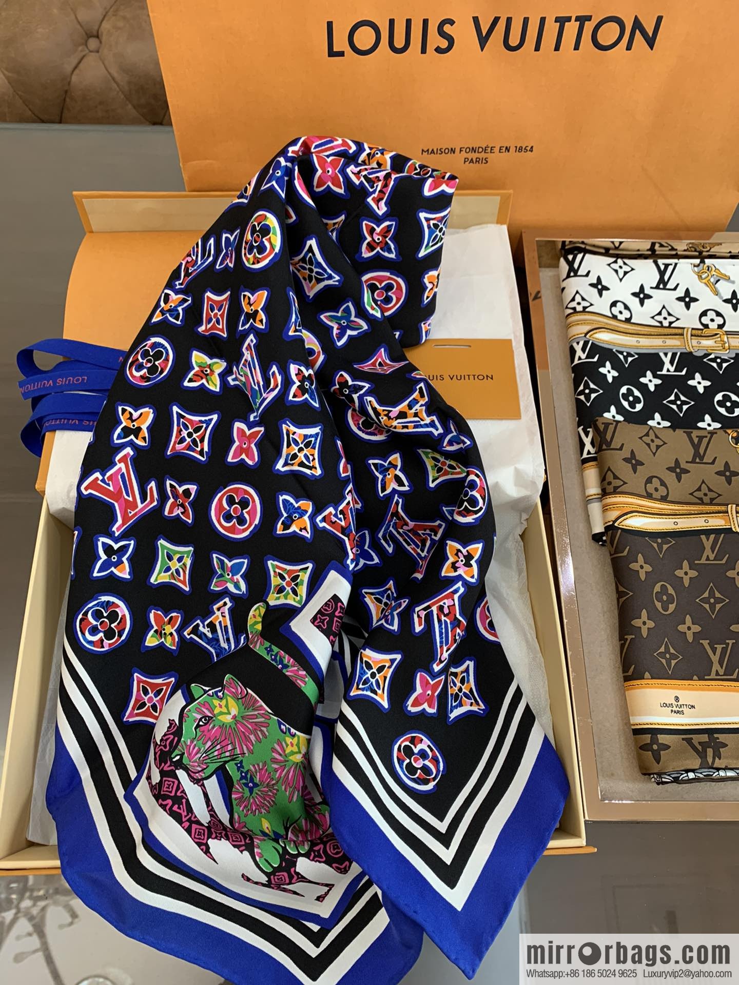 LV Louis Vuitton graffiti style Pop print ABC Monogram silk square scarf M76126