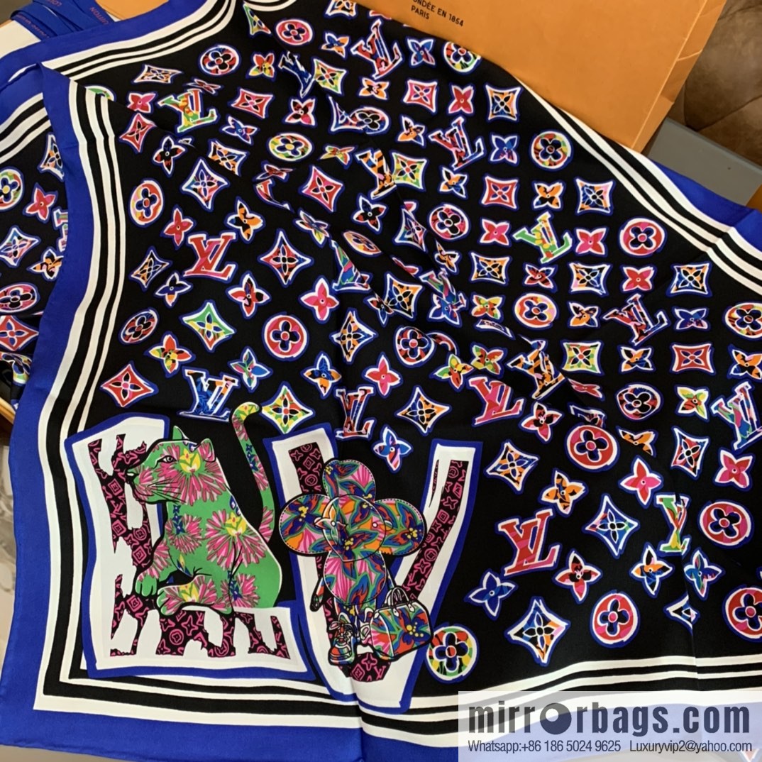 LV Louis Vuitton graffiti style Pop print ABC Monogram silk square scarf M76126