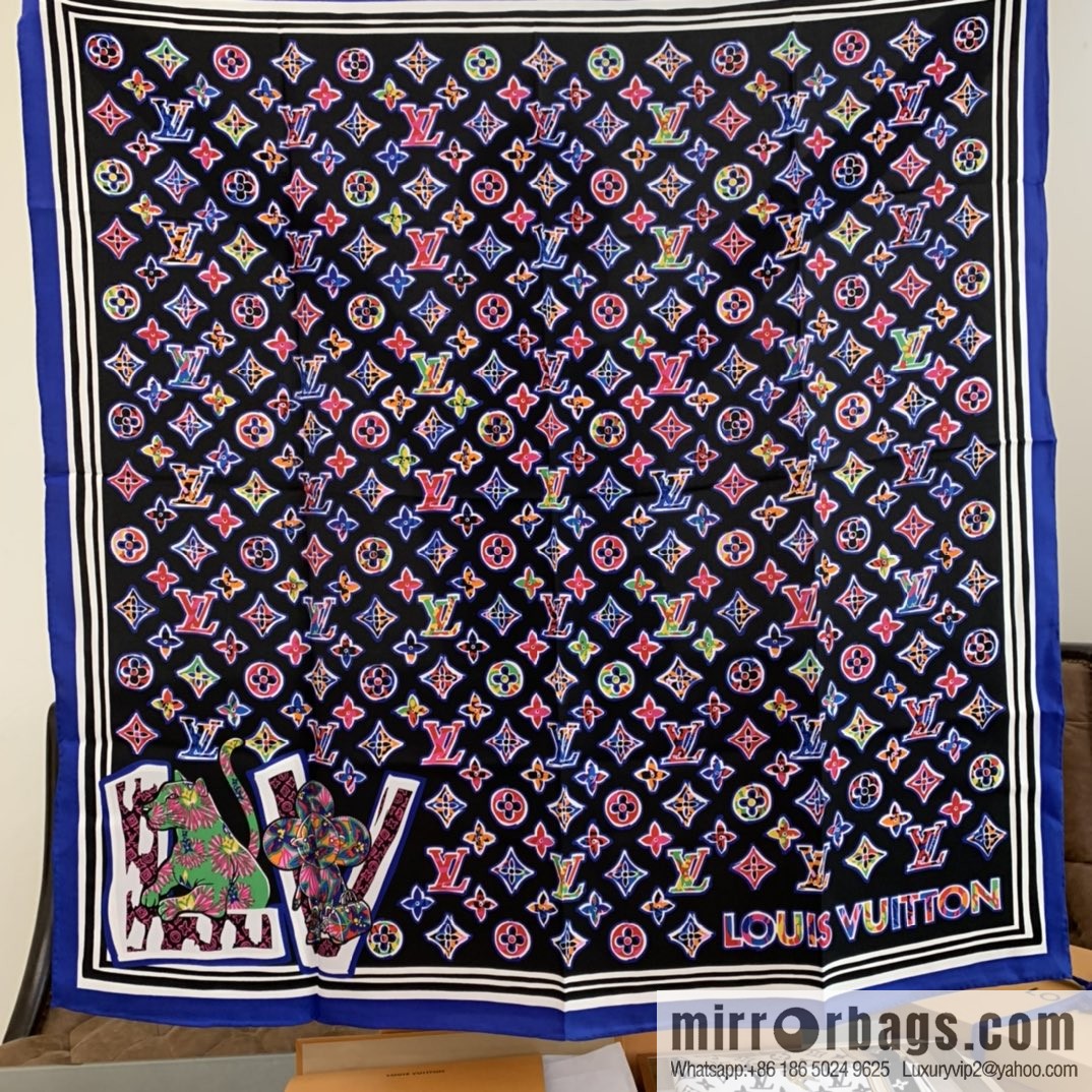 LV Louis Vuitton graffiti style Pop print ABC Monogram silk square scarf M76126