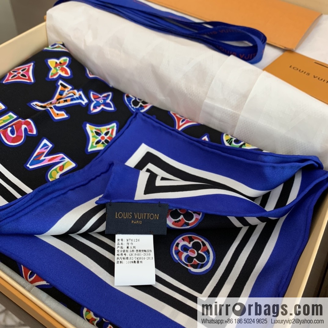 LV Louis Vuitton graffiti style Pop print ABC Monogram silk square scarf M76126