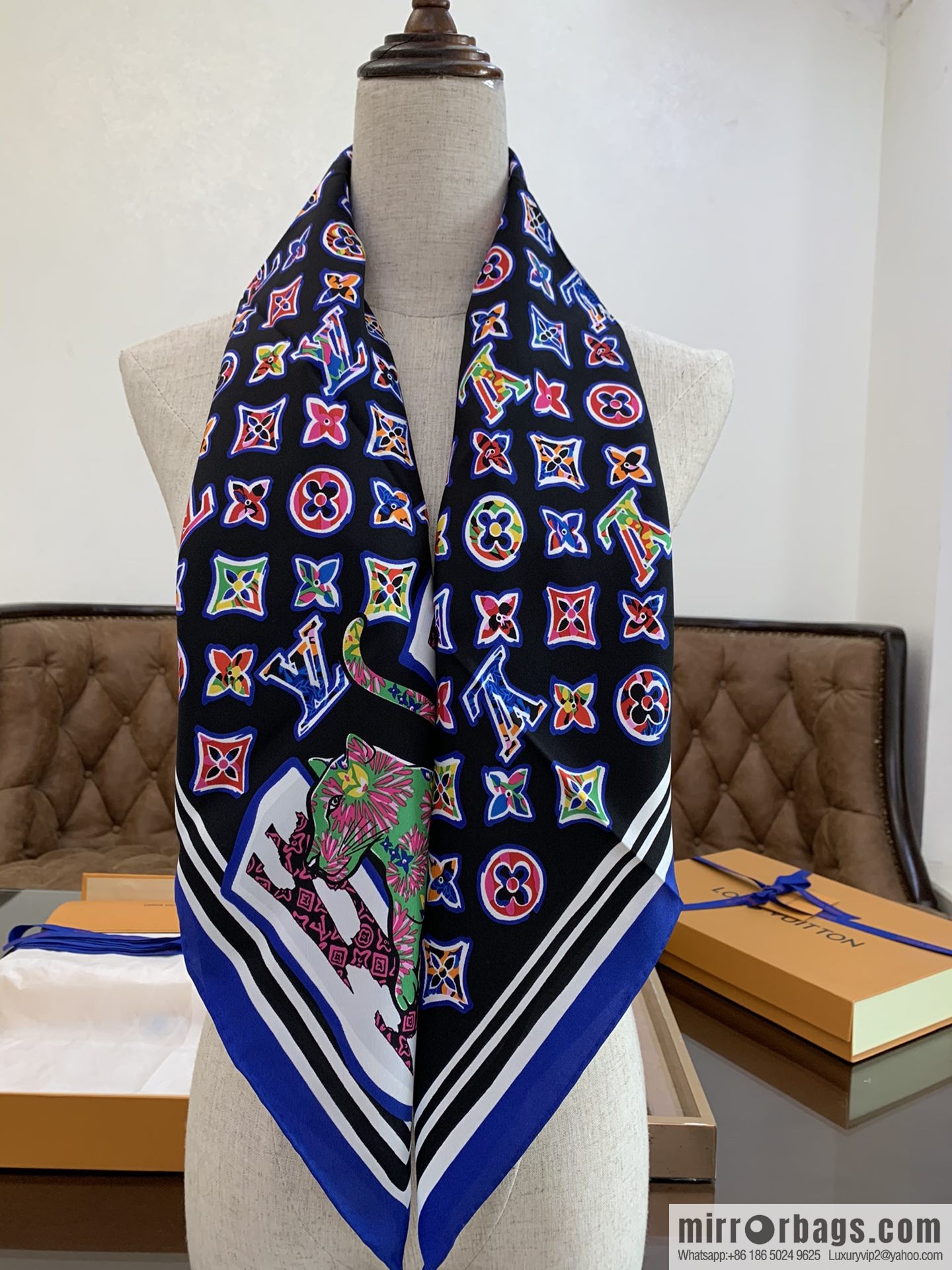LV Louis Vuitton graffiti style Pop print ABC Monogram silk square scarf M76126