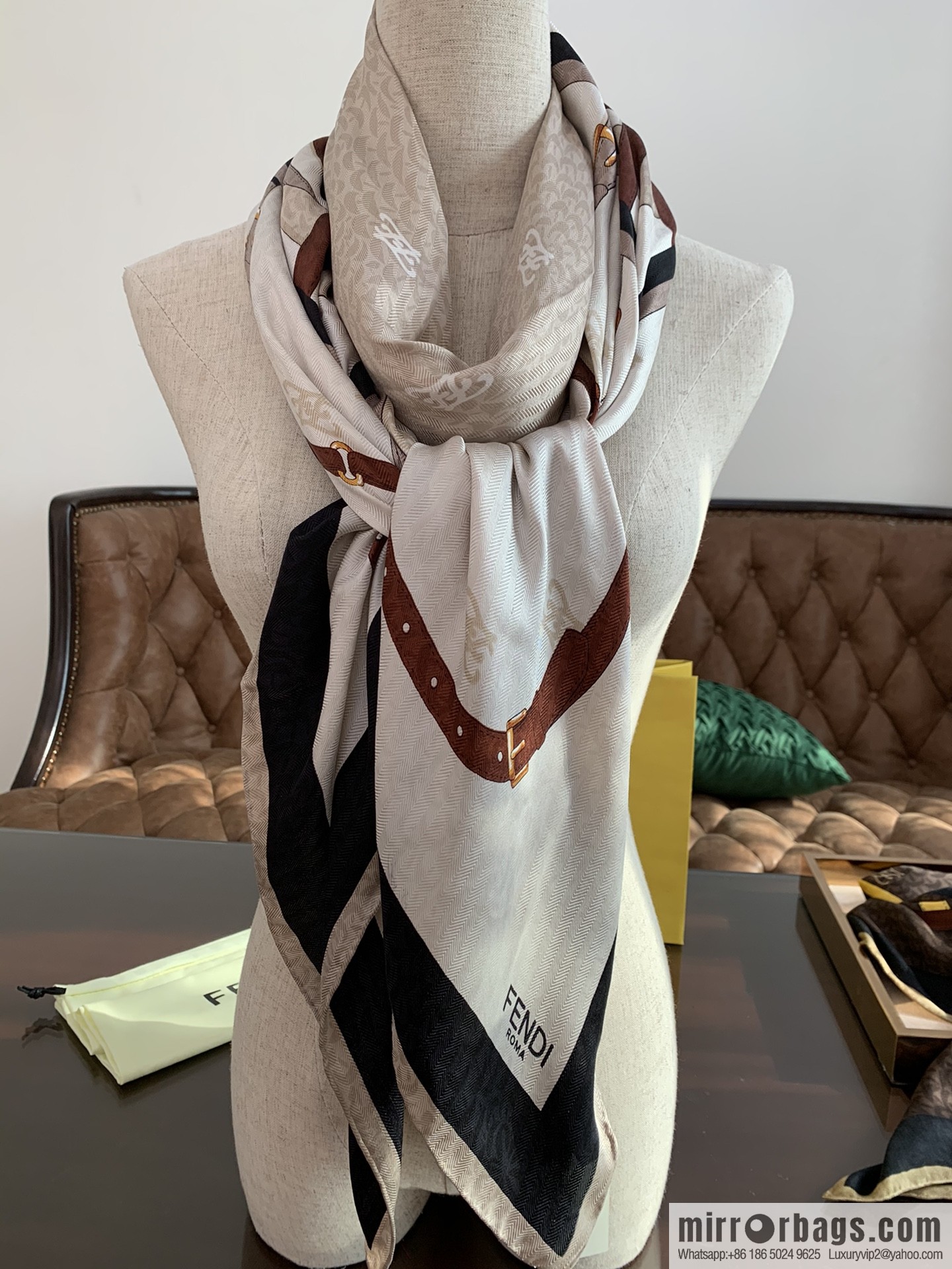 FENDI 100% Sand Washed Silk Karligraphy Scarf