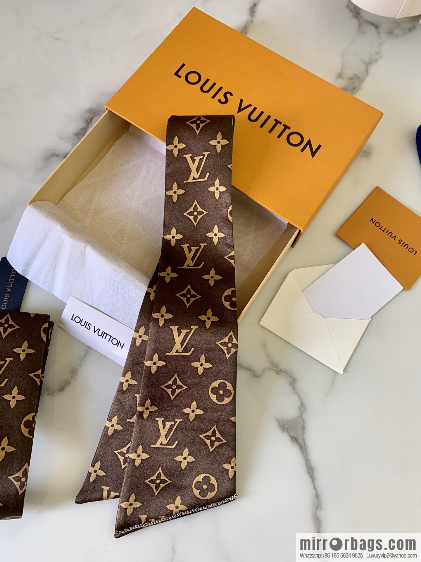 LV Louis Vuitton 100% Silk Satin Monogram Ribbon MP2592