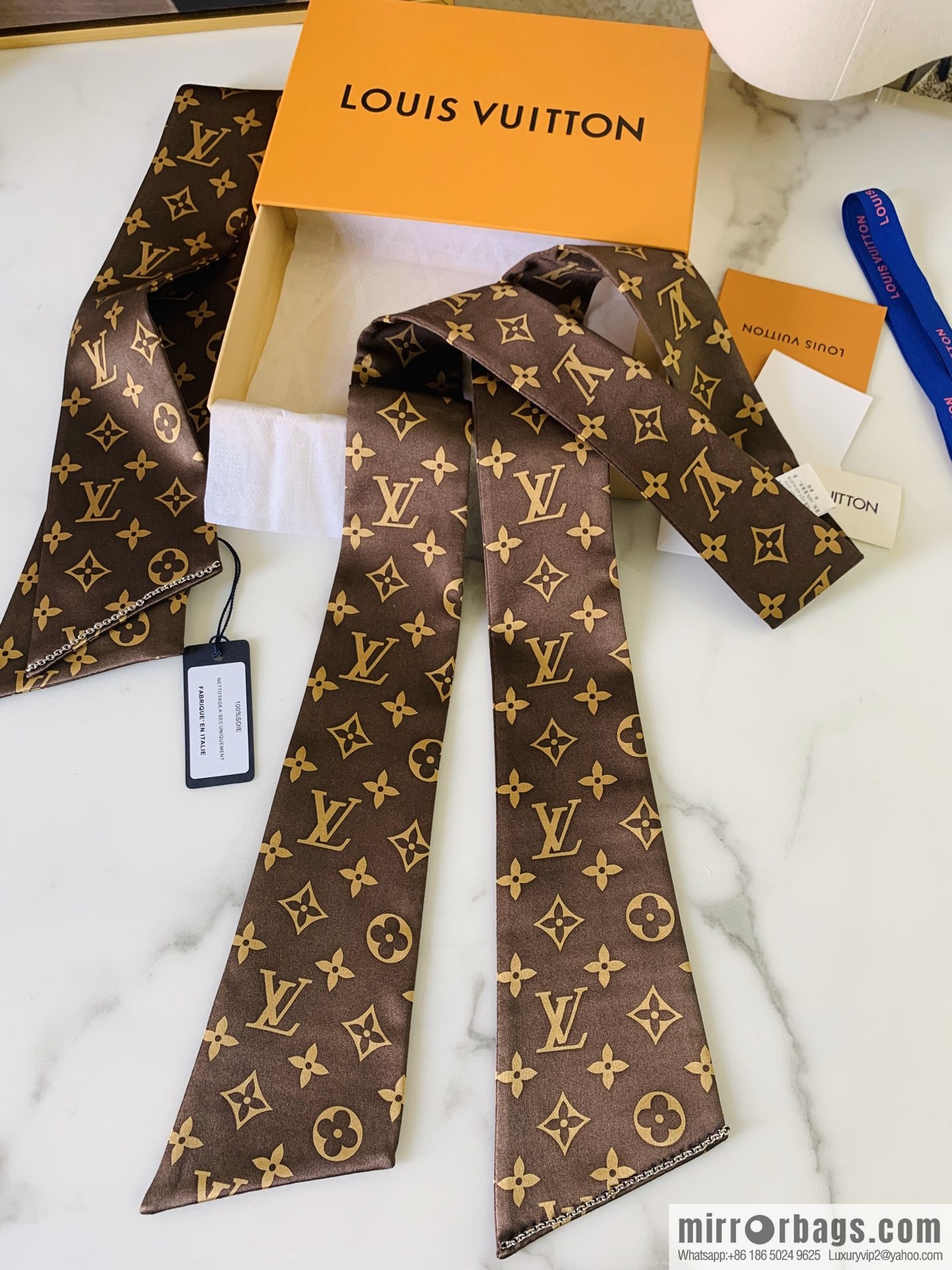 LV Louis Vuitton 100% Silk Satin Monogram Ribbon MP2592