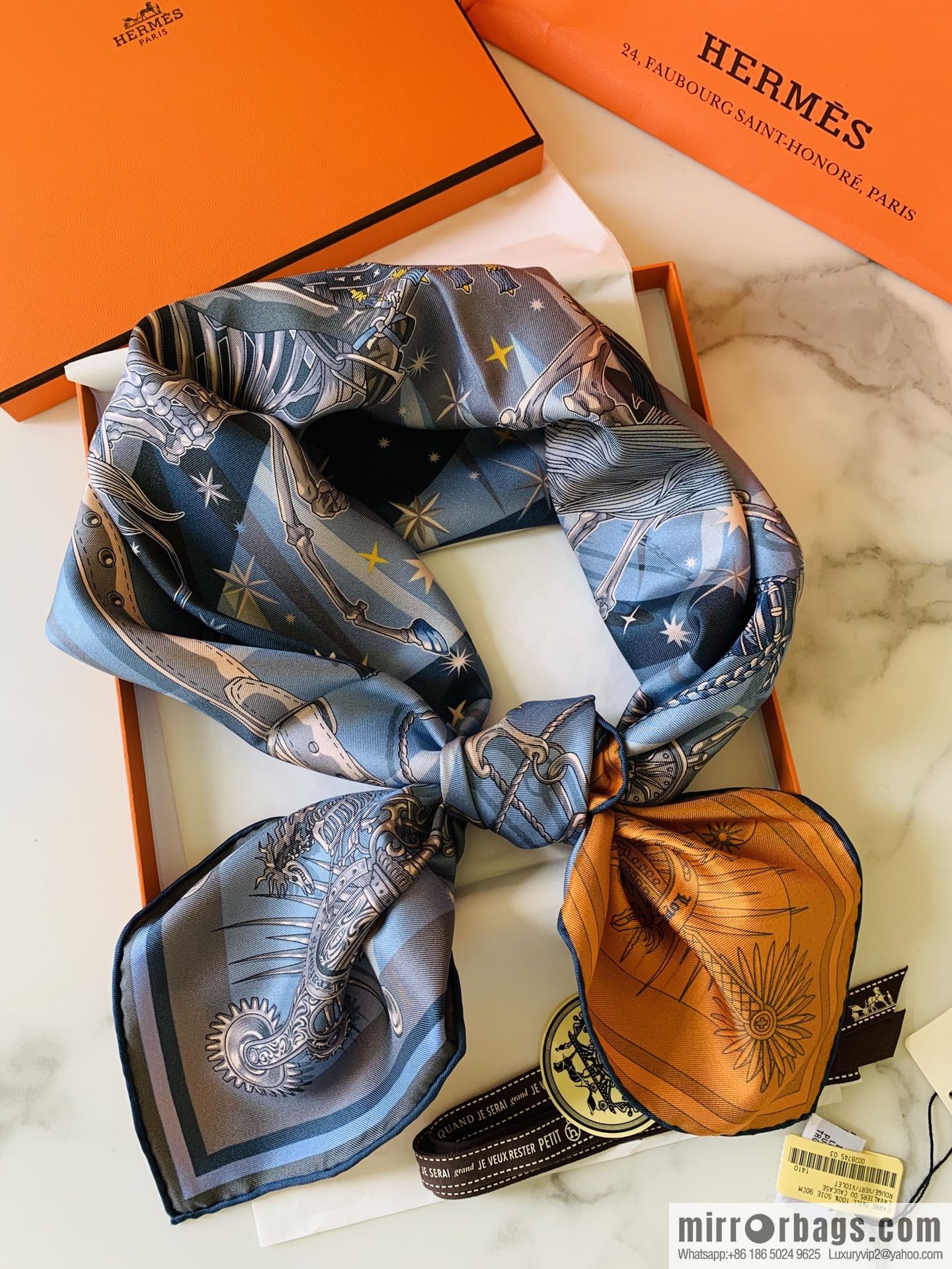 Hermes Hermes Skull Knight c'est la fete Double Sided Silk Scarf