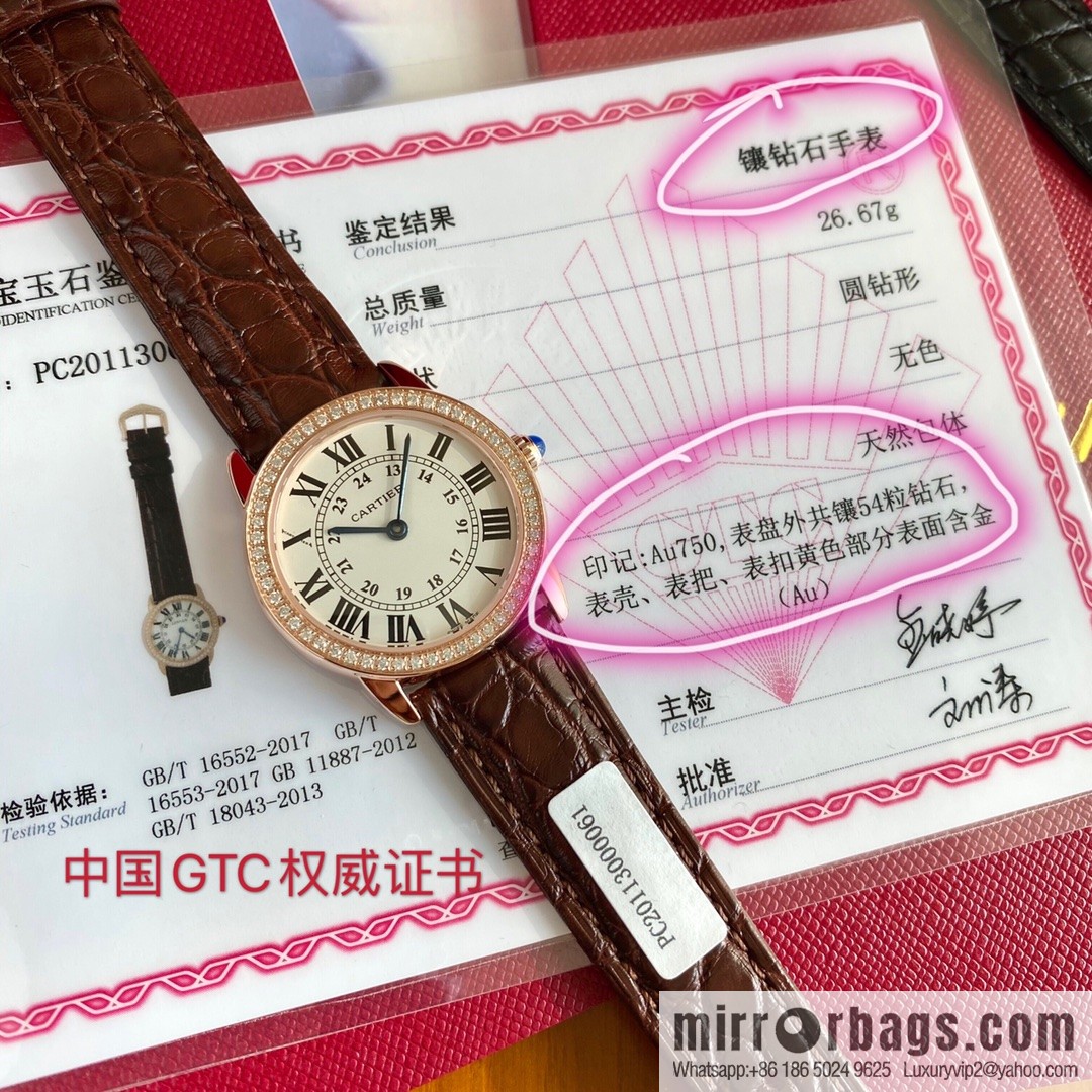 Spot Ronde de cartier (Cartier London) top version ring inlaid with 54 vs1.2 real diamonds imported American crocodile leather