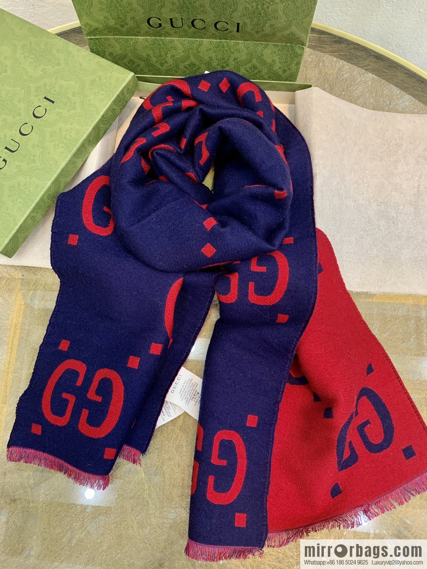 GUCCI Gucci GG pattern wool scarf 495592