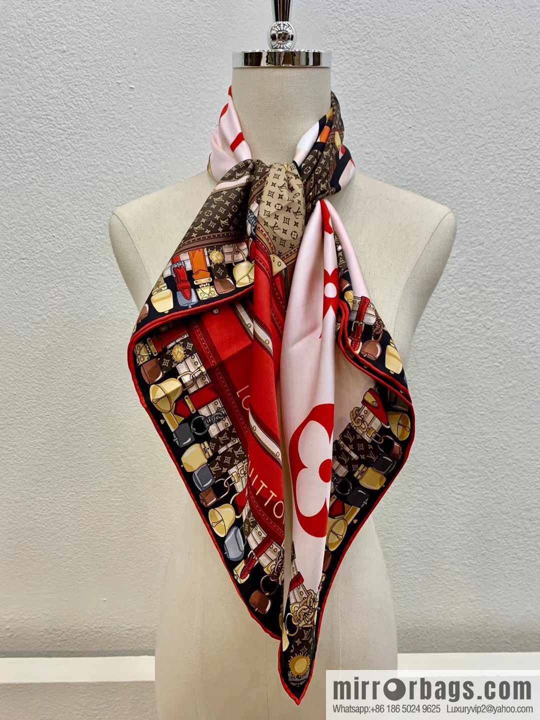 LV Louis Vuitton Monogram Pattern 100% Silk Rodeo Square Towel
