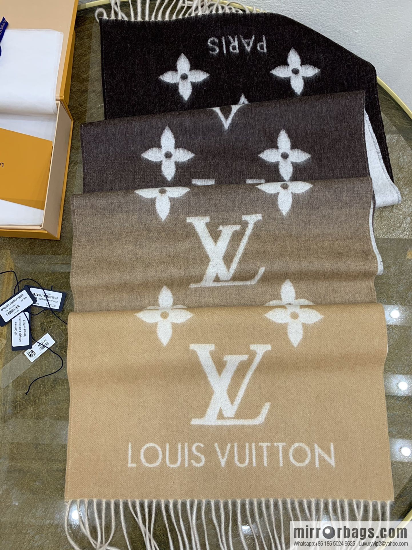 LV Louis Vuitton Pure Cashmere Reykjavik Gradient Scarf M70868 M70869 M73675