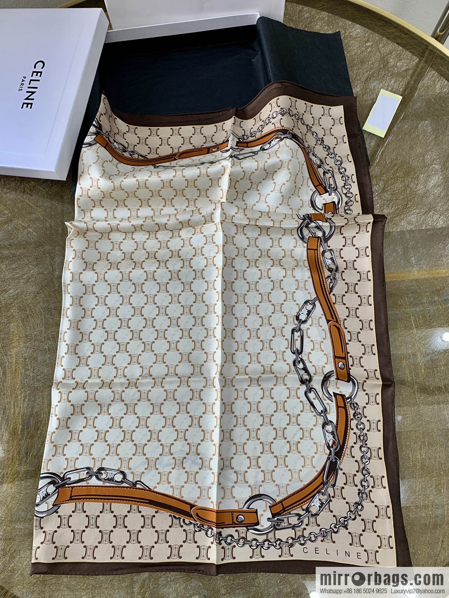 CELINE Celine Arc de Triomphe logo 100 silk square scarf