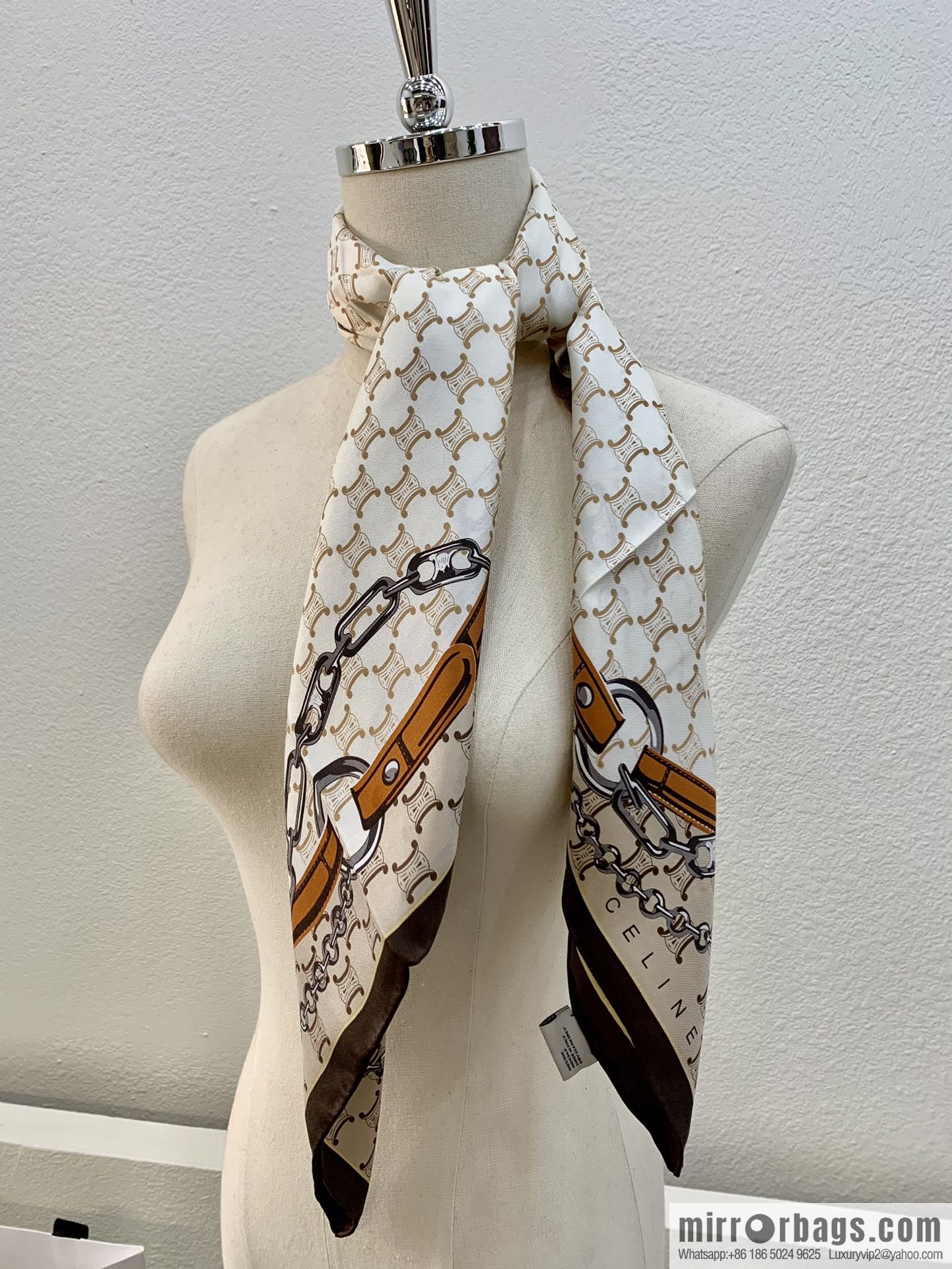CELINE Celine Arc de Triomphe logo 100 silk square scarf