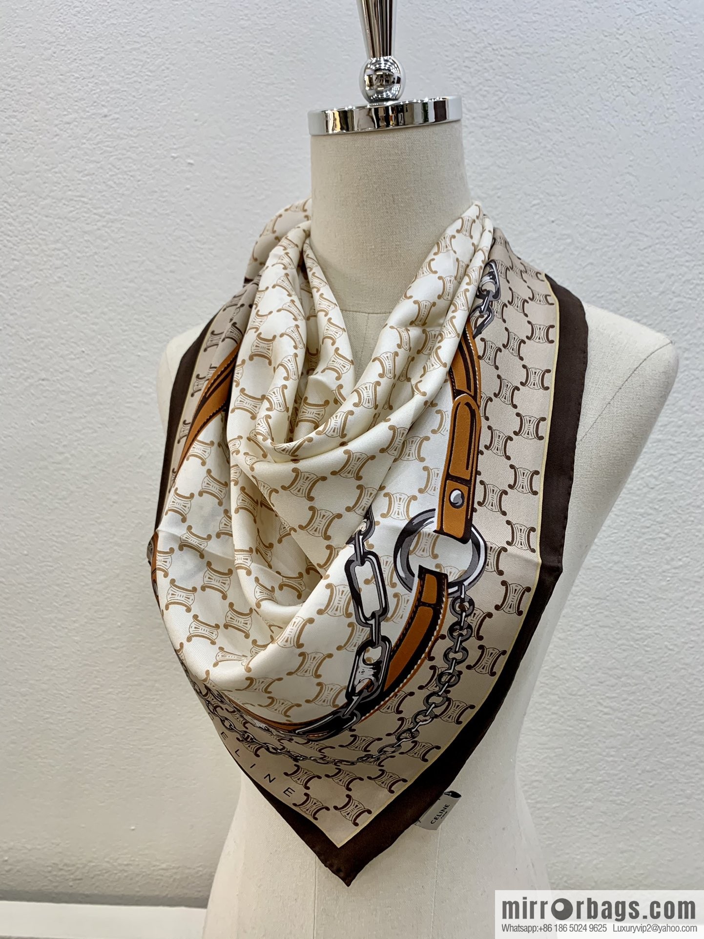 CELINE Celine Arc de Triomphe logo 100 silk square scarf