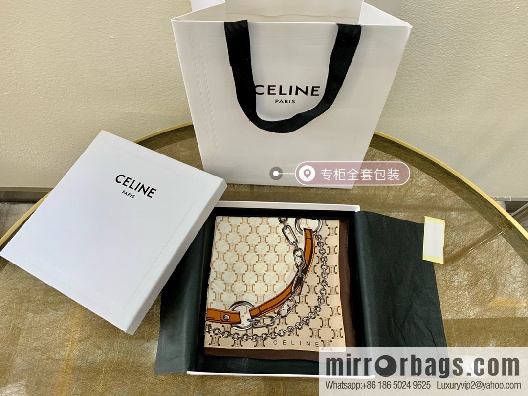 CELINE Celine Arc de Triomphe logo 100 silk square scarf