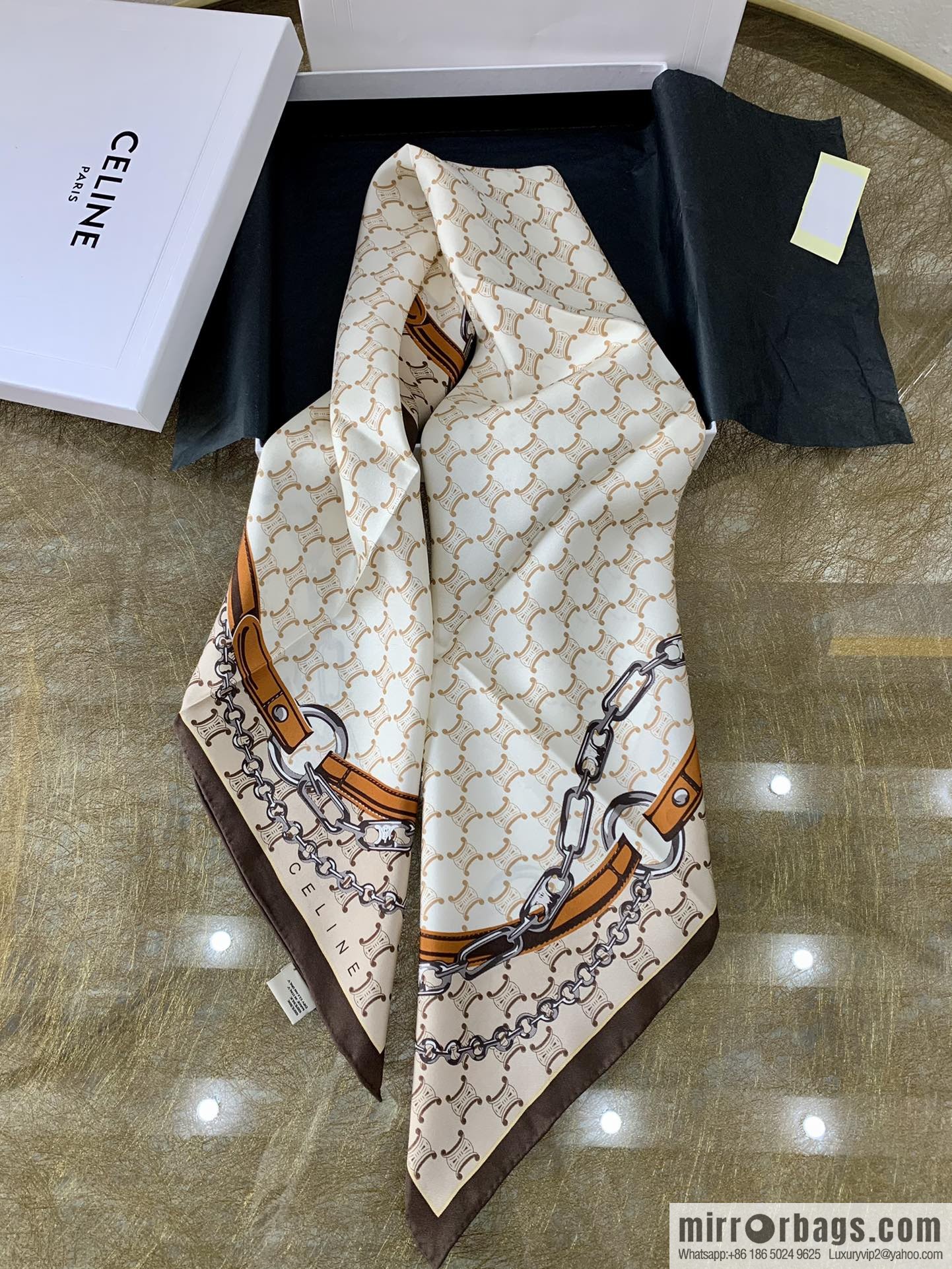CELINE Celine Arc de Triomphe logo 100 silk square scarf