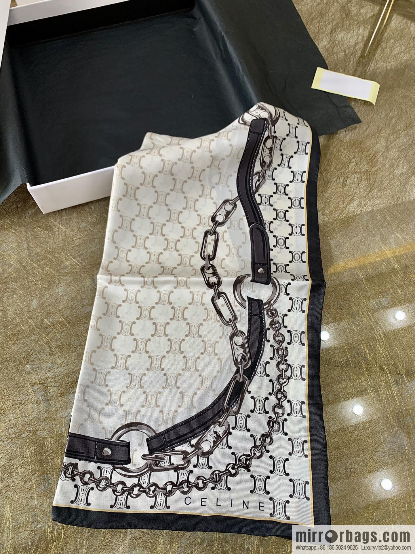 CELINE Celine Arc de Triomphe logo 100 silk square scarf