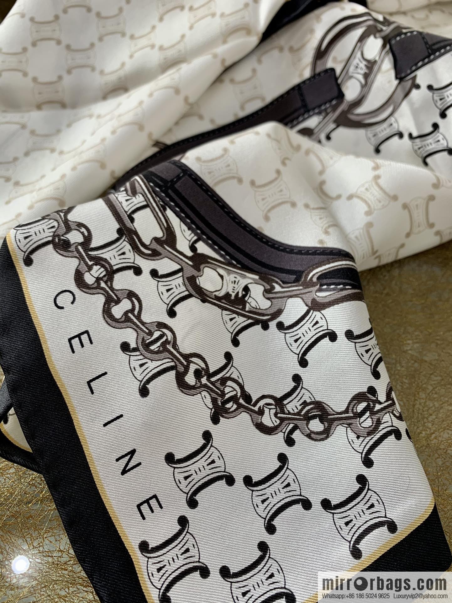 CELINE Celine Arc de Triomphe logo 100 silk square scarf