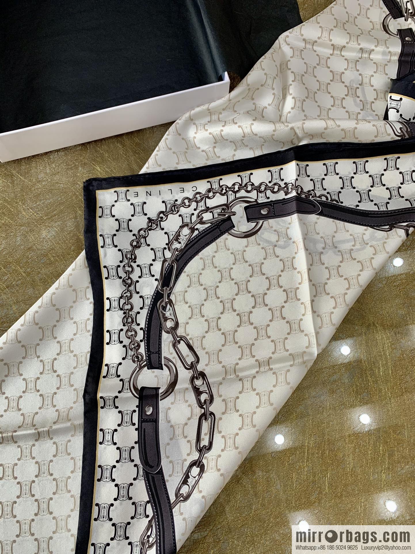 CELINE Celine Arc de Triomphe logo 100 silk square scarf