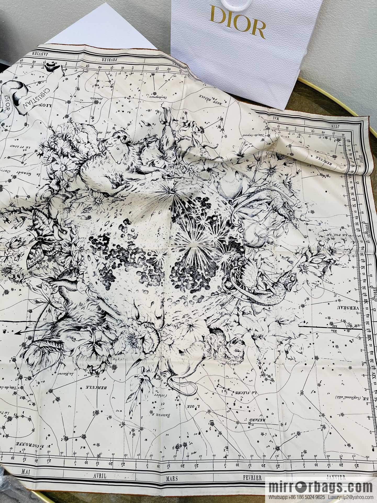 Dior Dior Constellation Pattern 100% Silk Zodiac Printed Square Towel