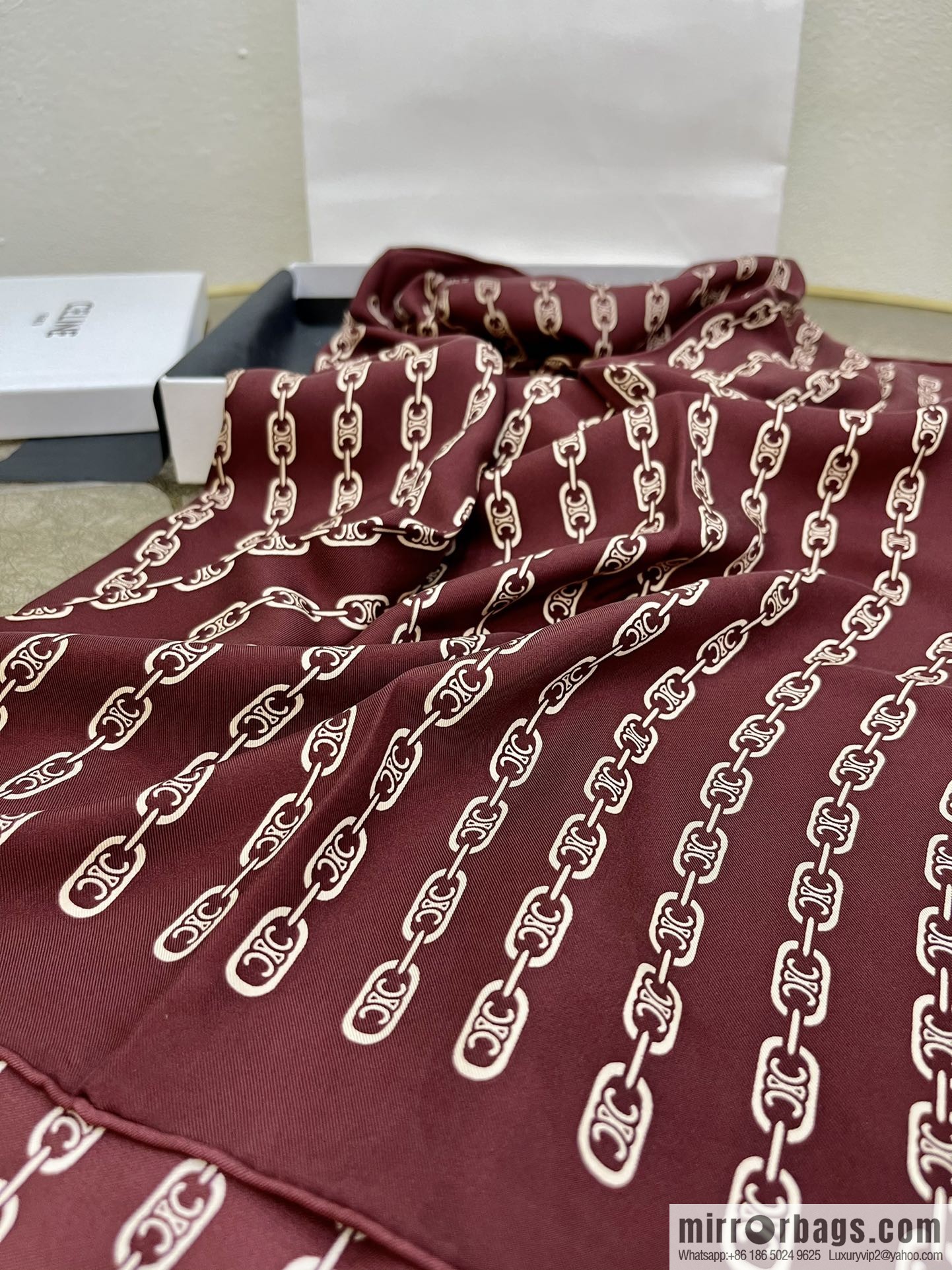 CELINE Celine Arc de Triomphe logo 100 silk scarf