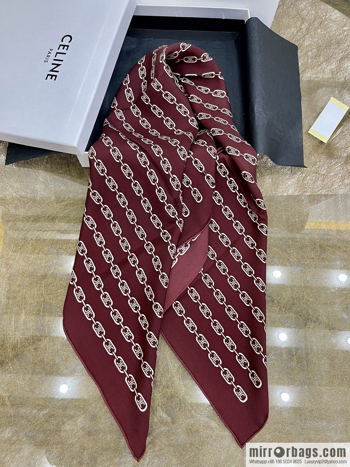 CELINE Celine Arc de Triomphe logo 100 silk scarf