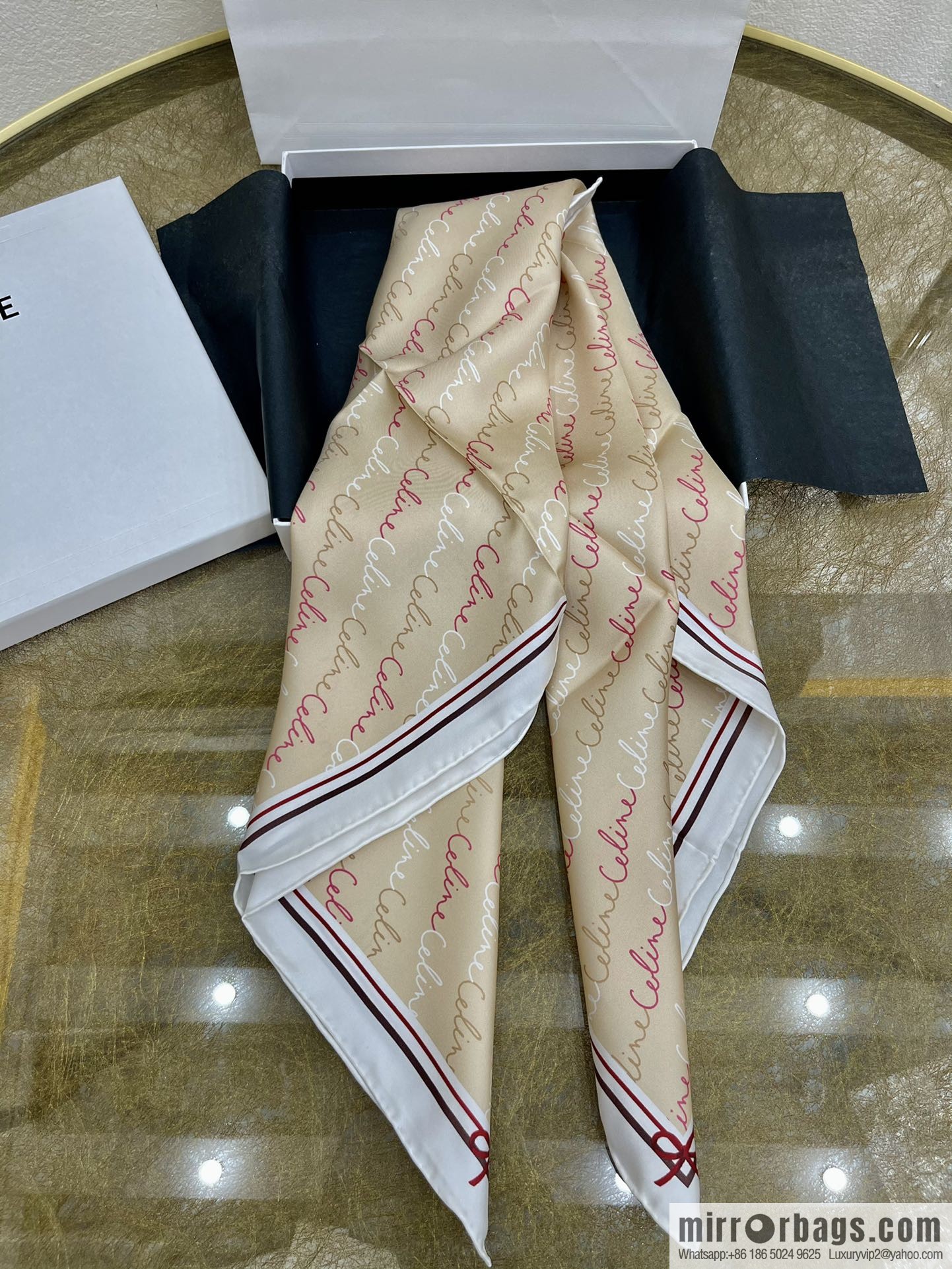 CELINE Celine Arc de Triomphe logo 100 silk scarf