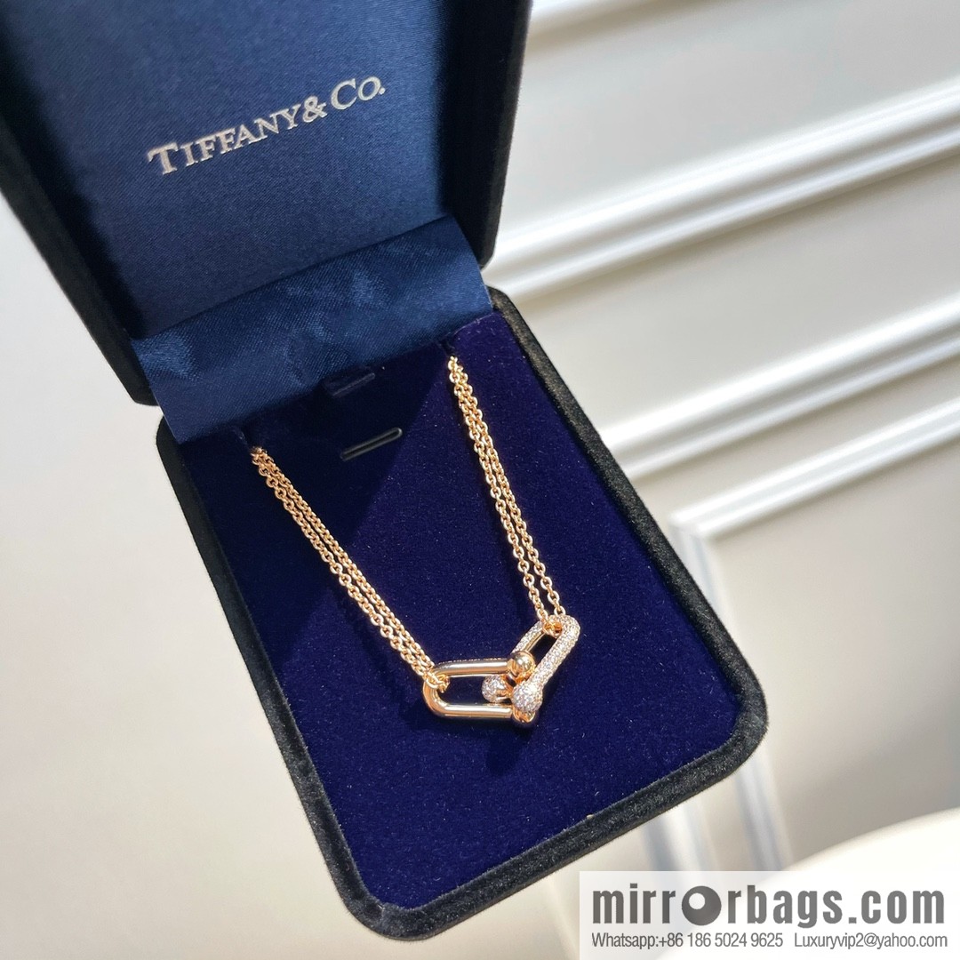 Tiffany & co. full diamond double chain ring necklace