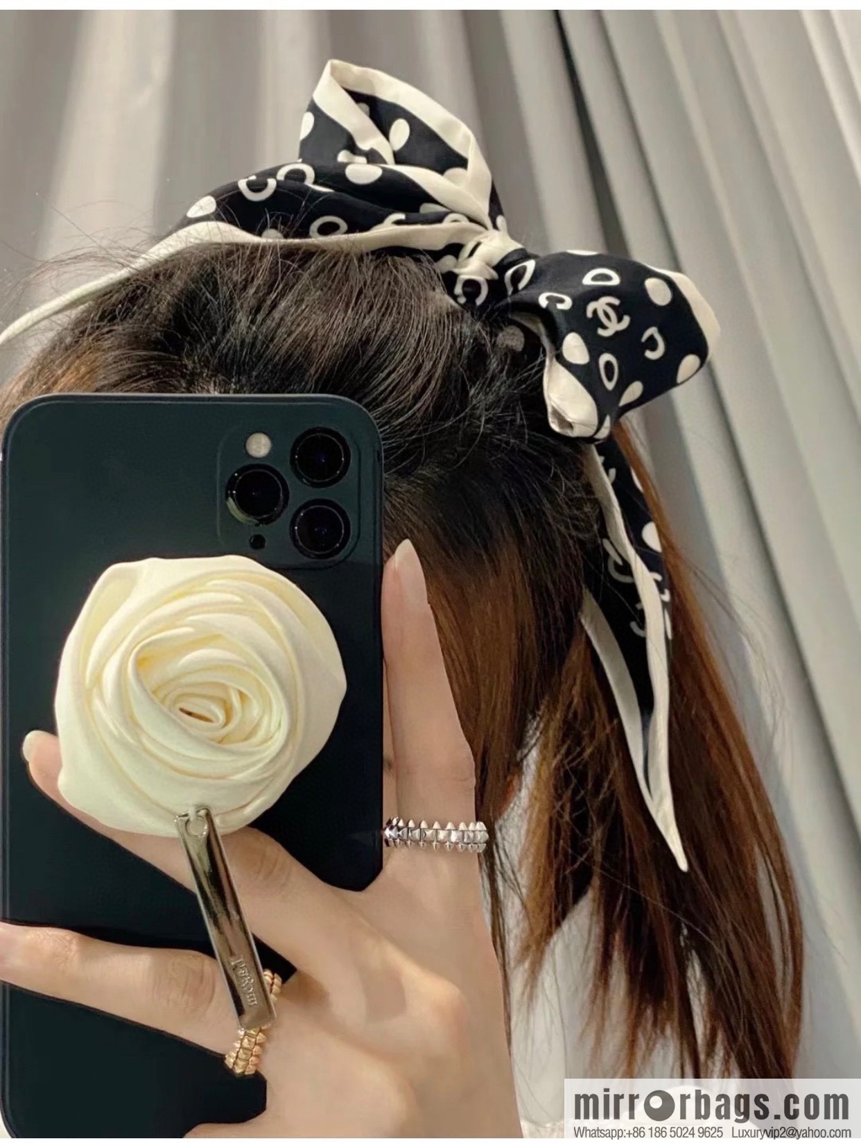Chanel Polka Dots Two-piece Accessories 100% Silk Ribbon aa7533