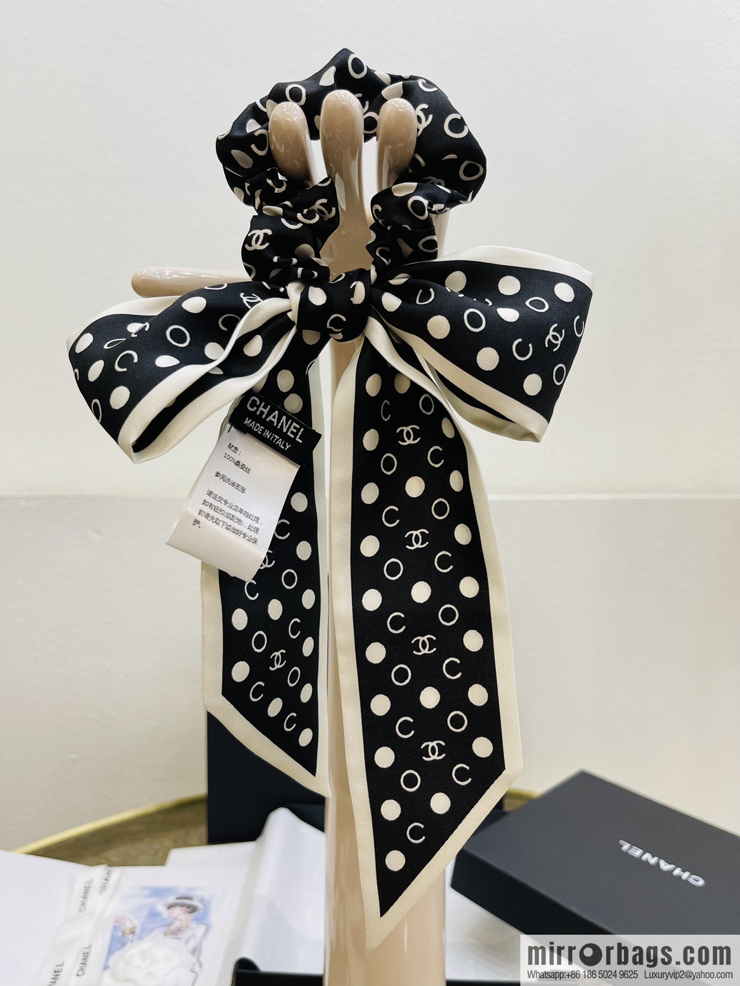 Chanel Polka Dots Two-piece Accessories 100% Silk Ribbon aa7533