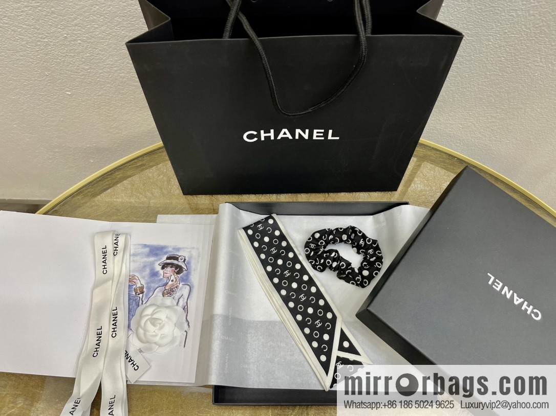 Chanel Polka Dots Two-piece Accessories 100% Silk Ribbon aa7533