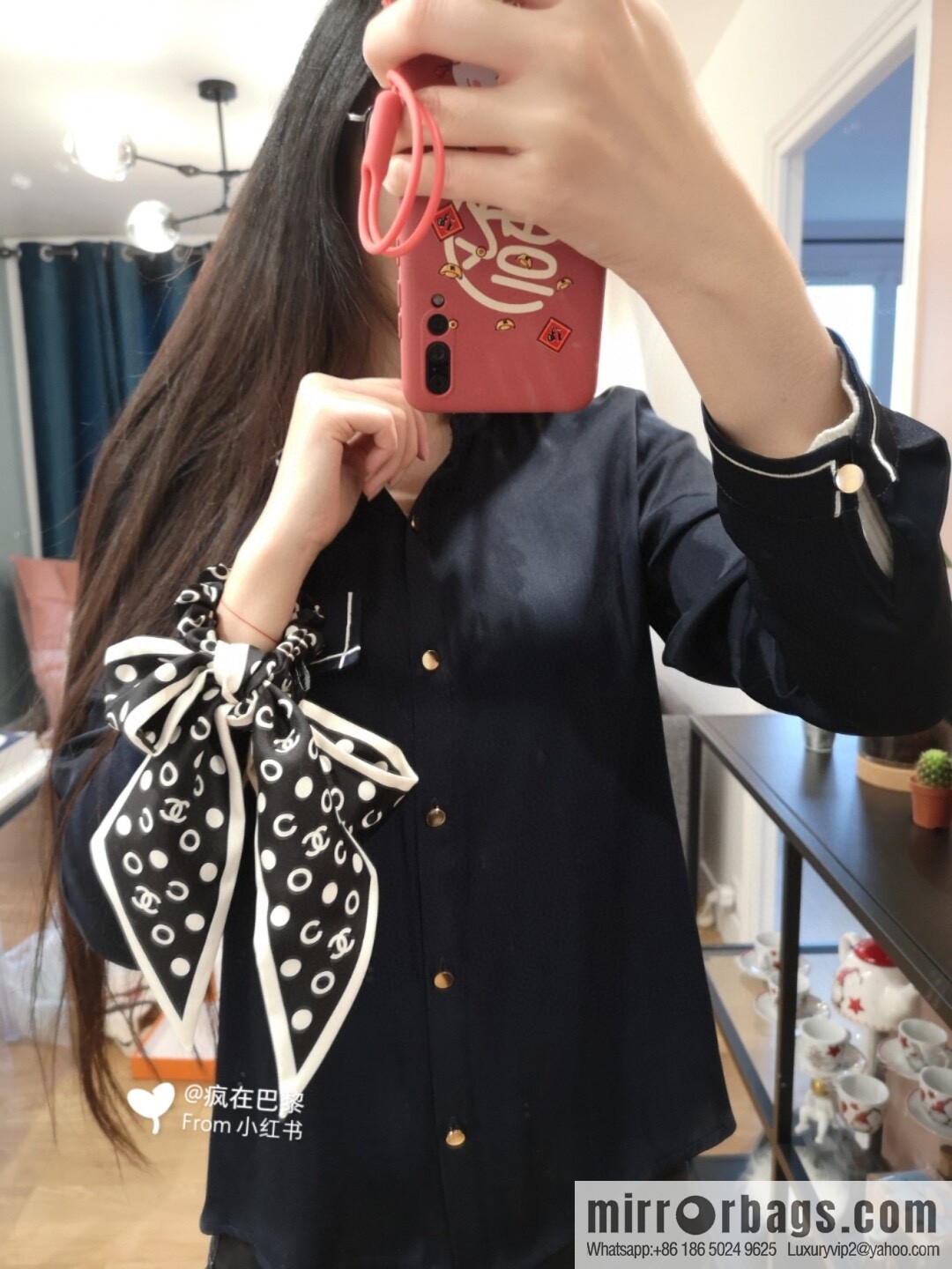 Chanel Polka Dots Two-piece Accessories 100% Silk Ribbon aa7533