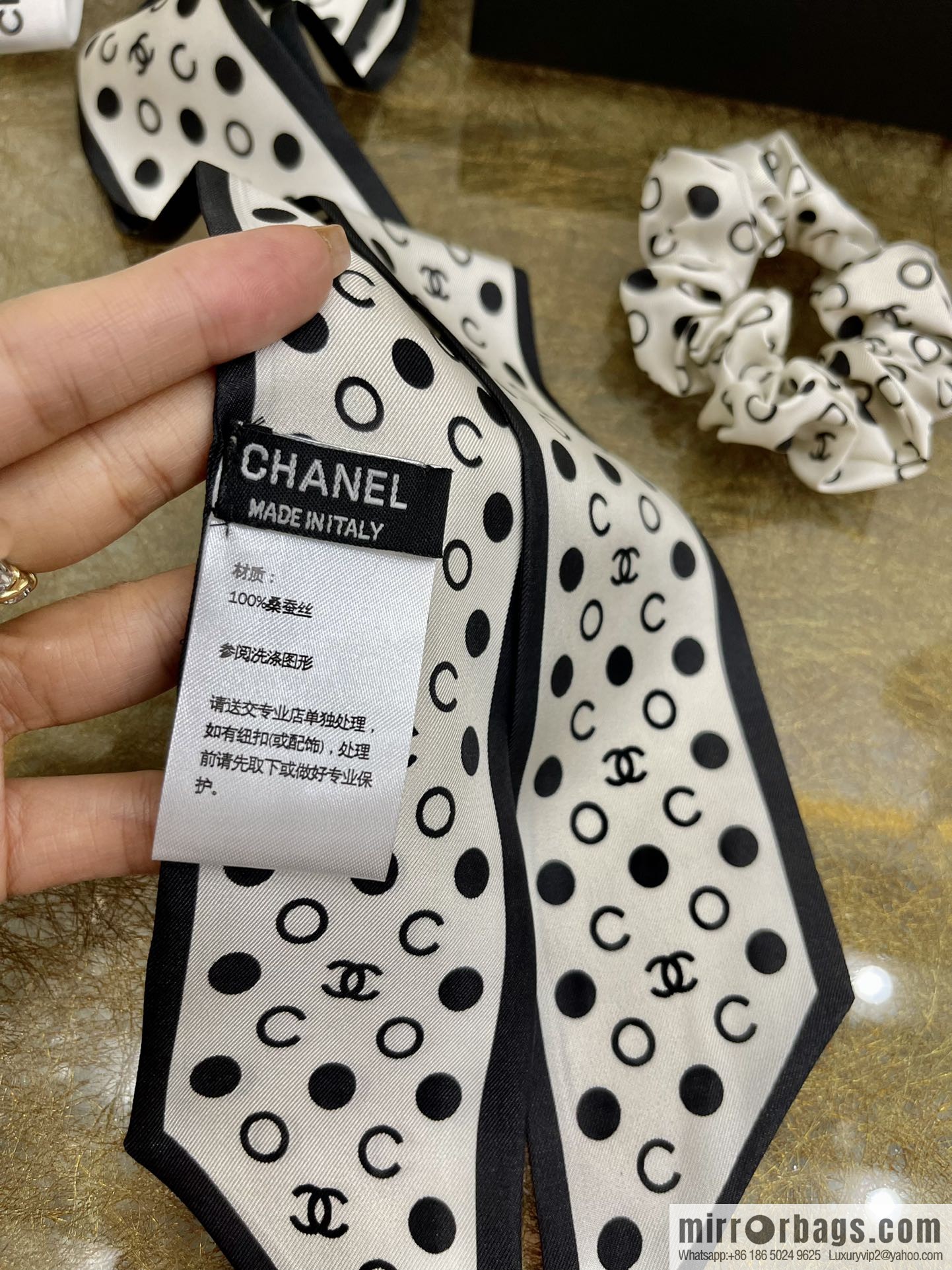 Chanel Polka Dots Two-piece Accessories 100% Silk Ribbon aa7533