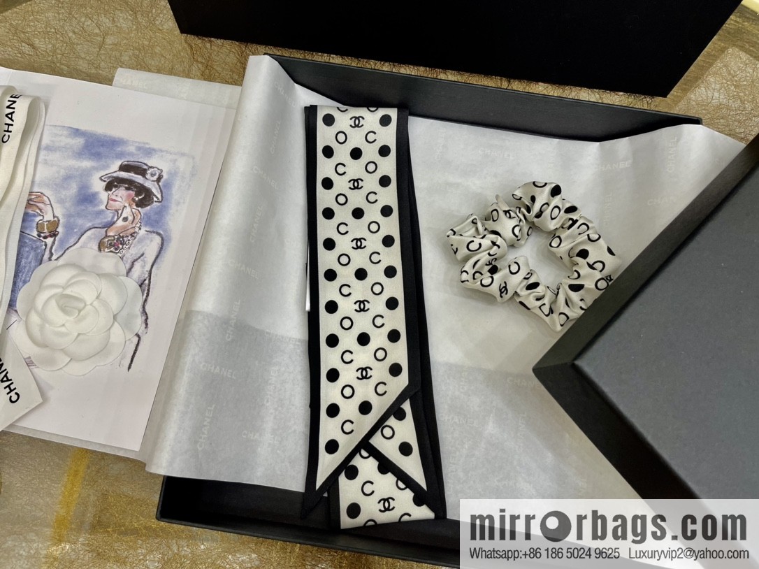 Chanel Polka Dots Two-piece Accessories 100% Silk Ribbon aa7533