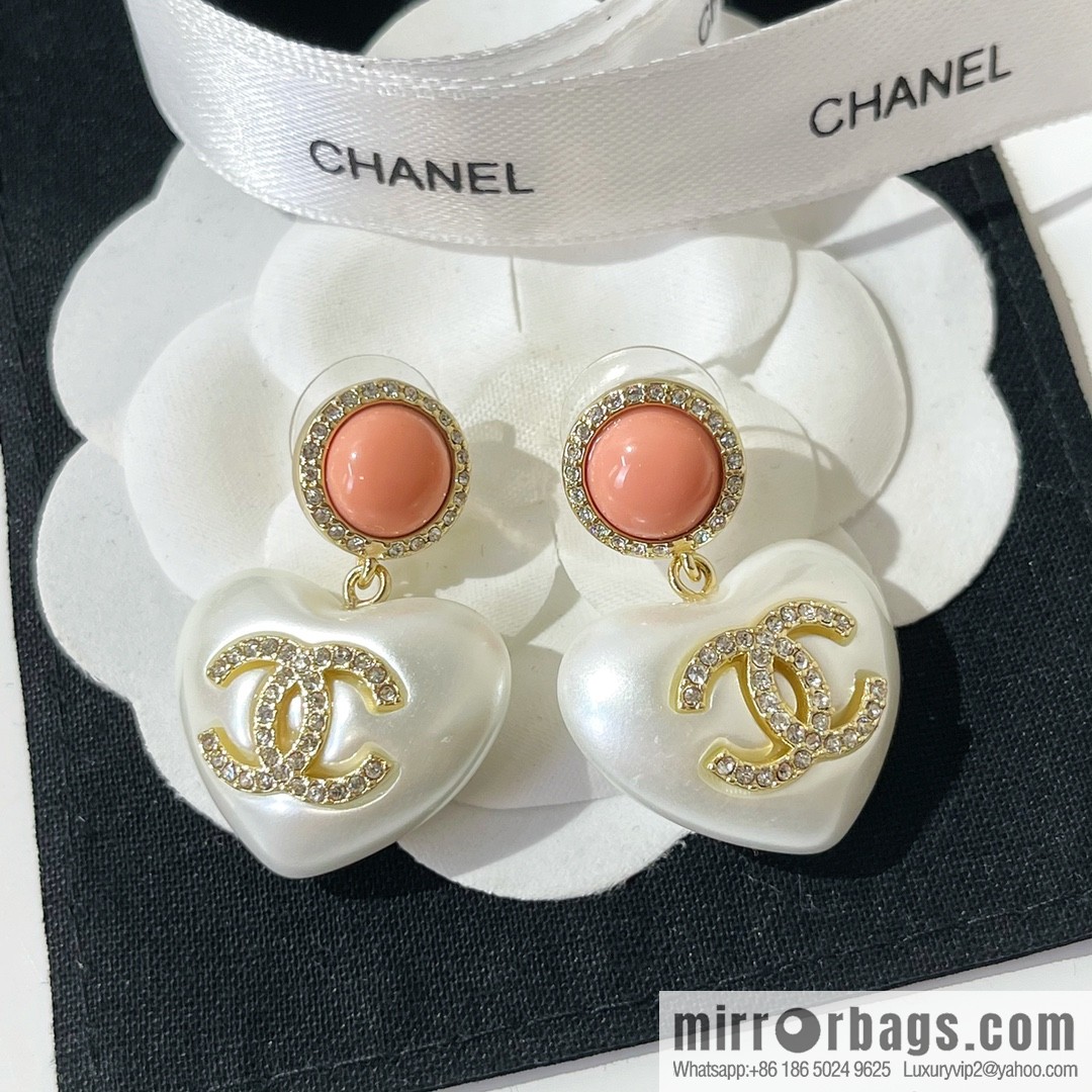 2021 new Chanel double c peach heart earrings necklace