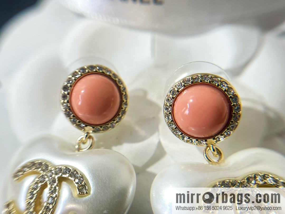 2021 new Chanel double c peach heart earrings necklace