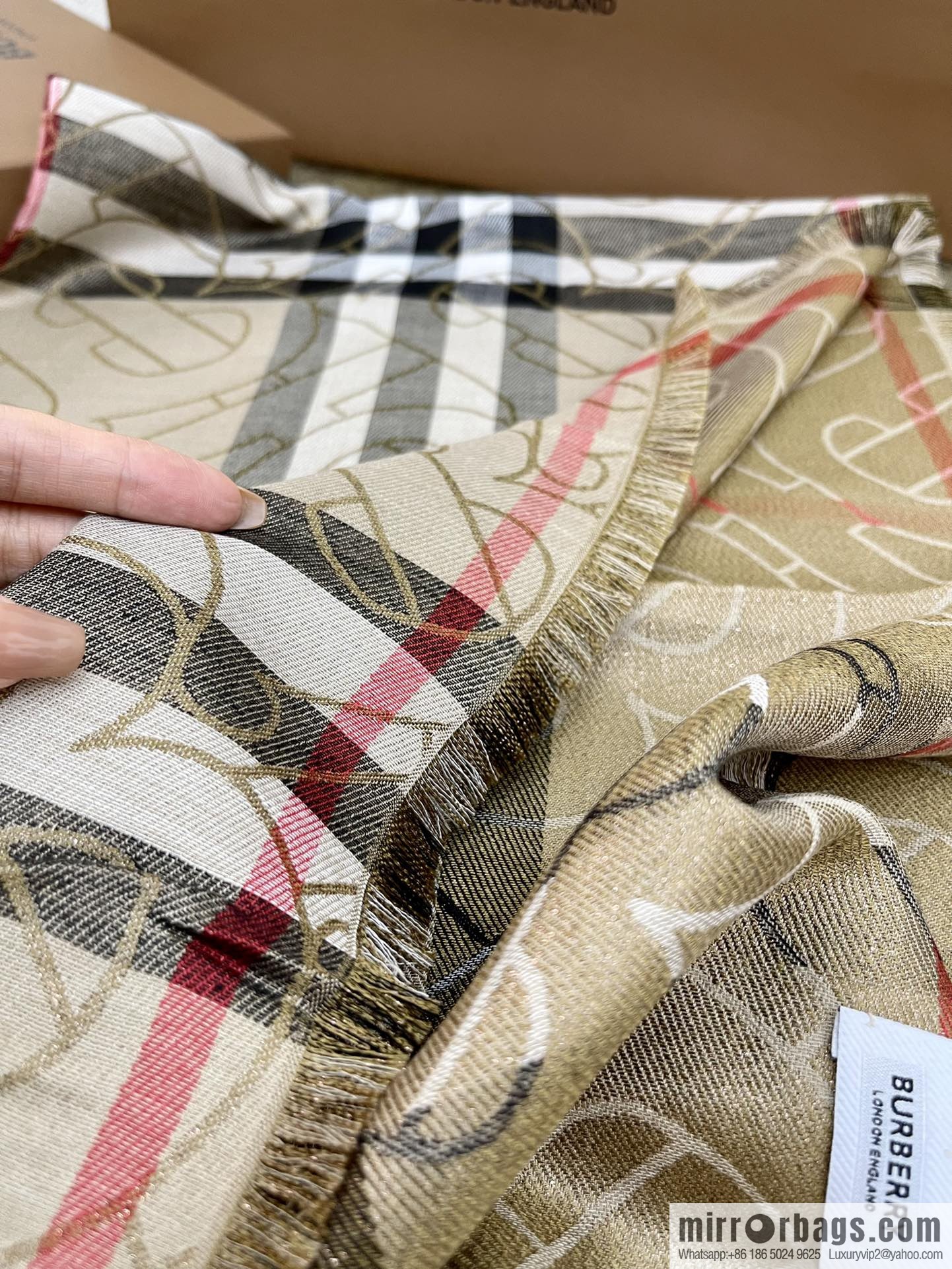 Burberry Burberry Metallic Logo Plaid Scarf