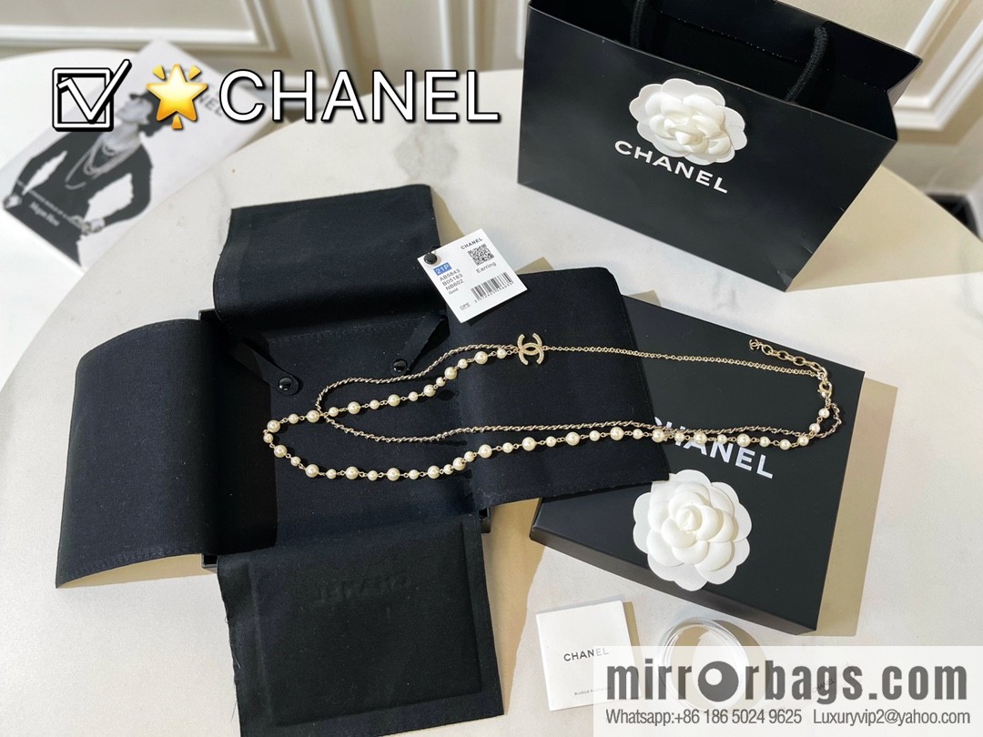 2021 new Chanel double c pearl double layer black leather rope necklace