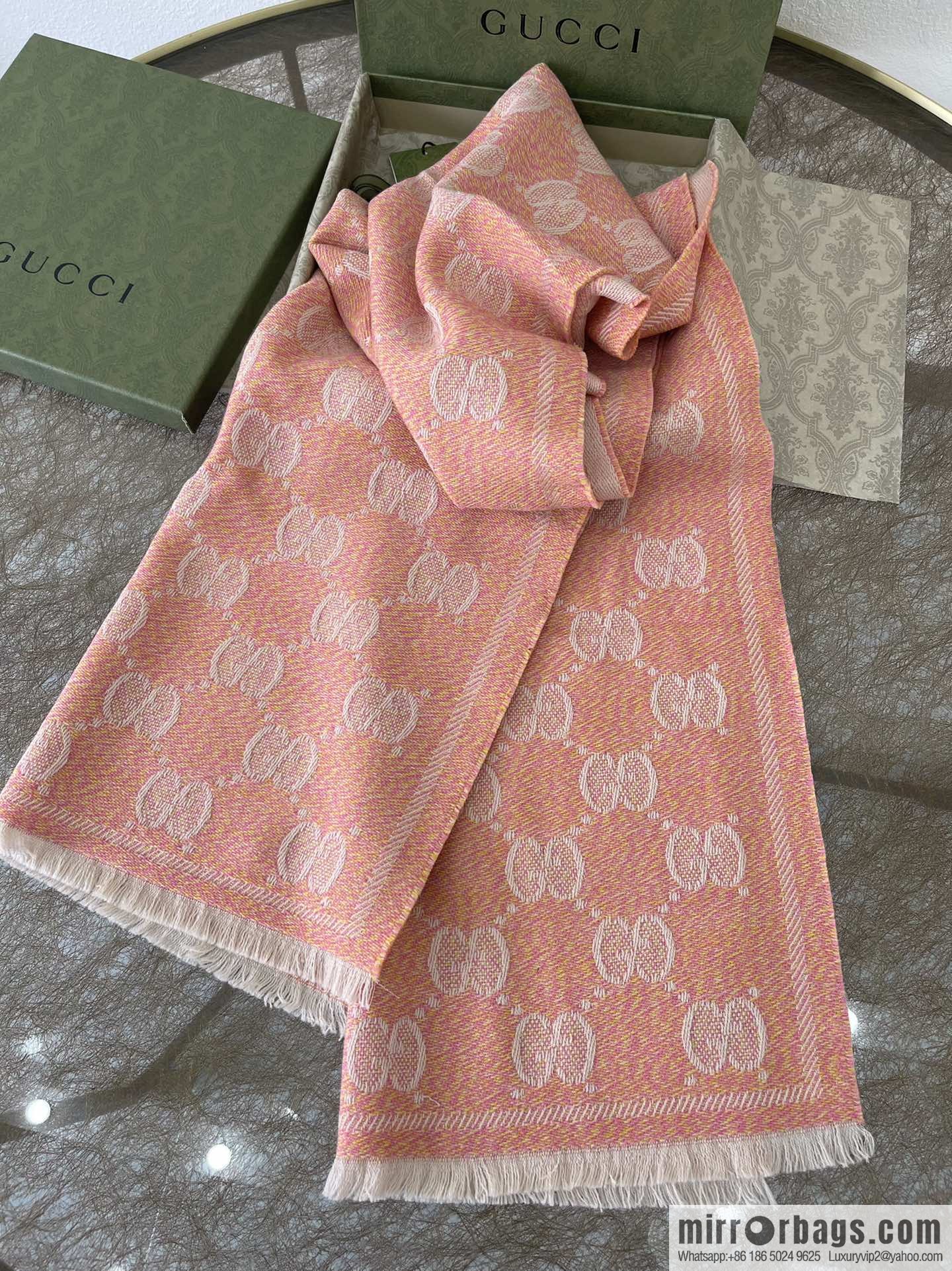 GUCCI Gucci Double G Letter Interwoven Pattern 100% Wool Double Sided Scarf 627011