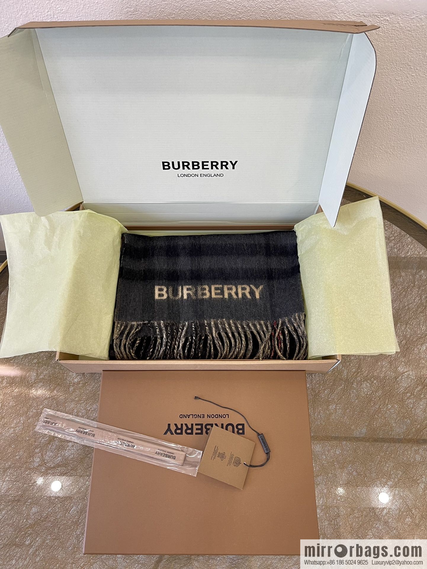 Burberry two-tone contrast checked cashmere scarf