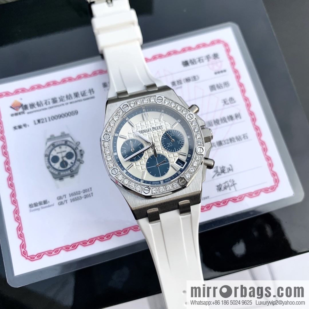 The latest Royal Oak Offshore series chronograph quartz watch case 904 stainless steel with diamonds 32 2.0 bright vvs level cut diamonds